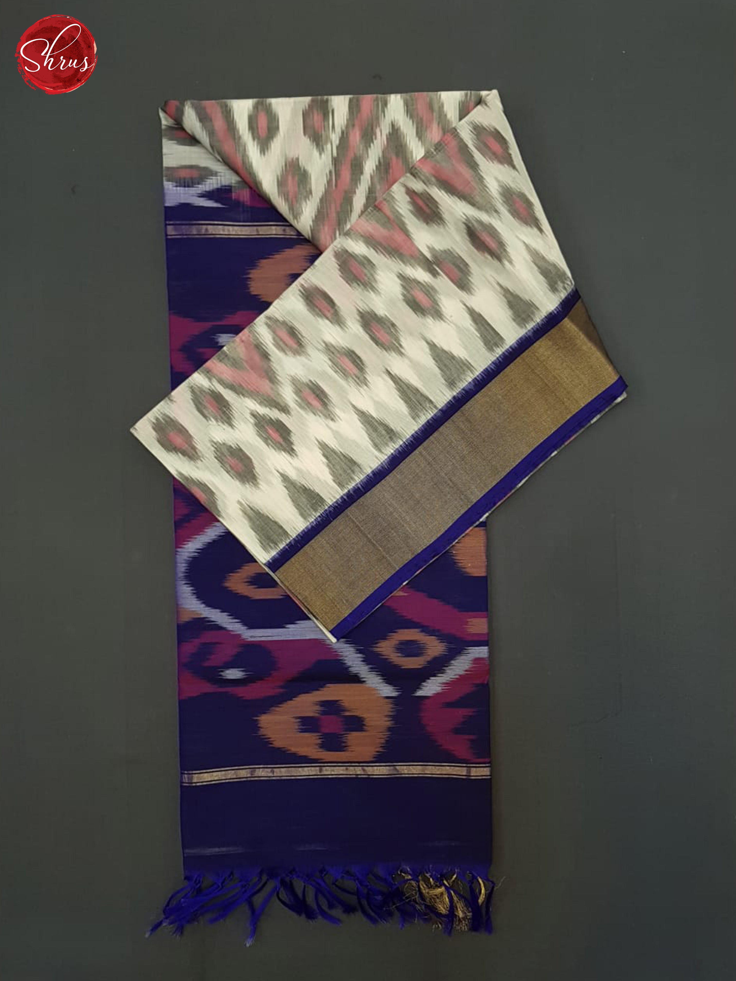 White And Blue- Pochampally Silk Cotton Saree - Shop on ShrusEternity.com