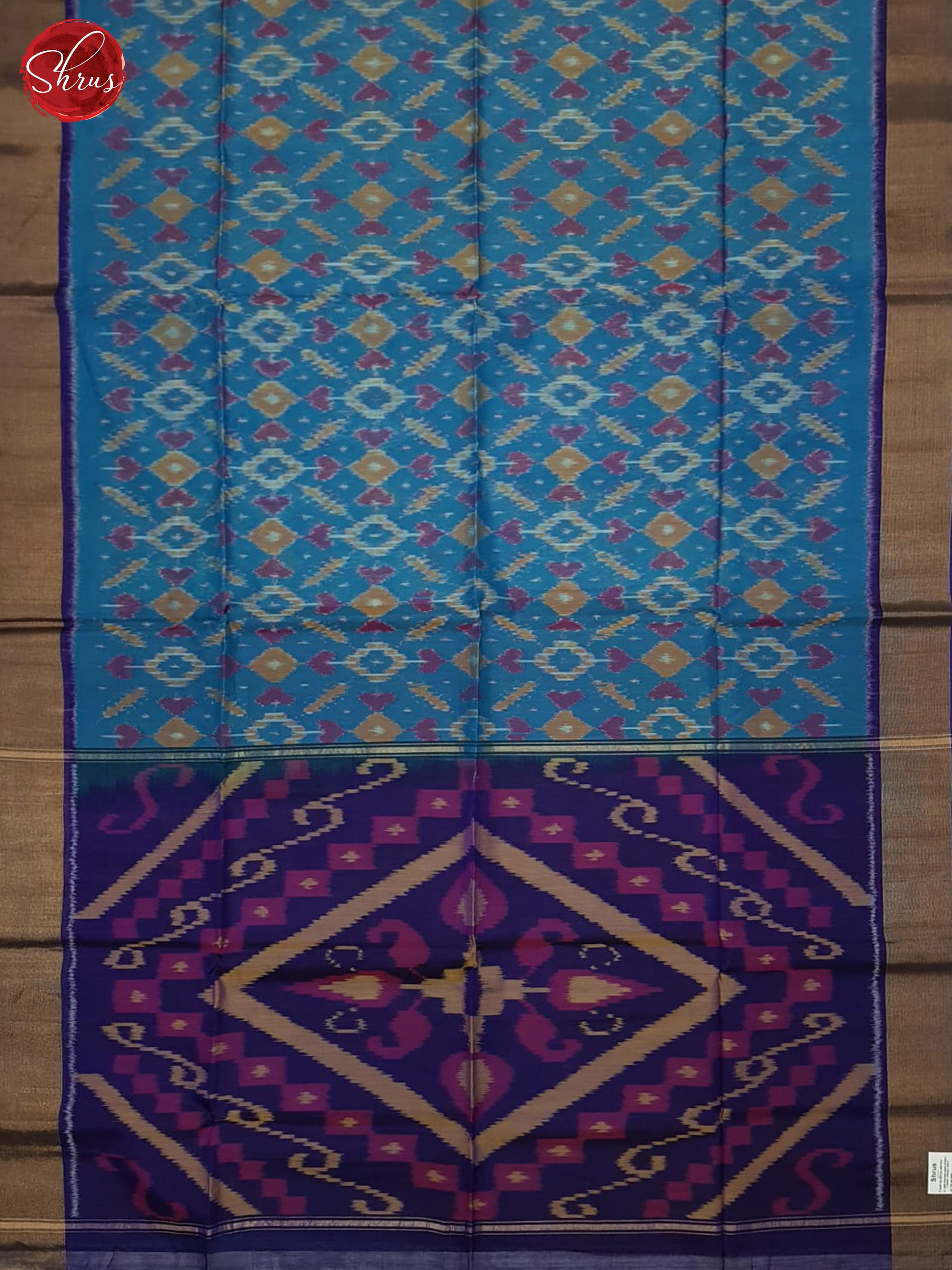 Blue & Navy Blue - Pochampally SilK Cotton Saree - Shop on ShrusEternity.com