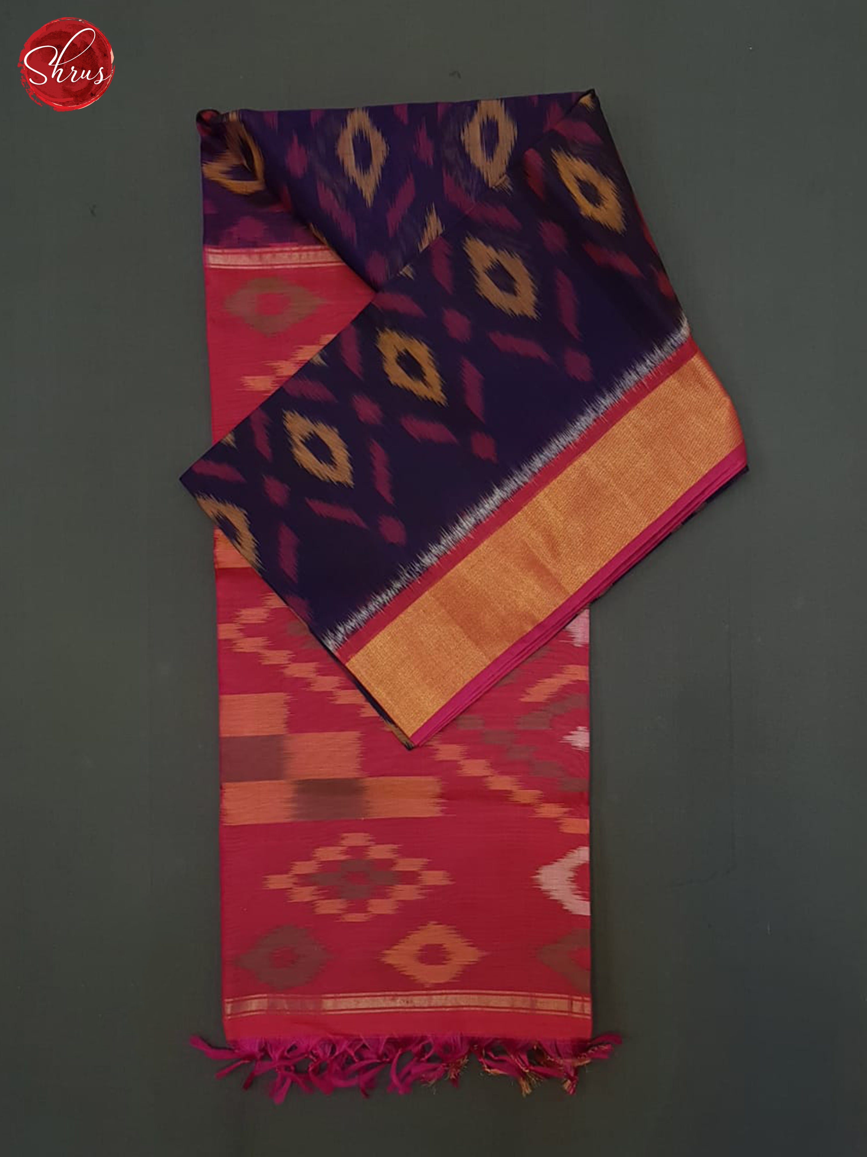 Blue And Pink-Pochampally Silk Cotton Saree - Shop on ShrusEternity.com