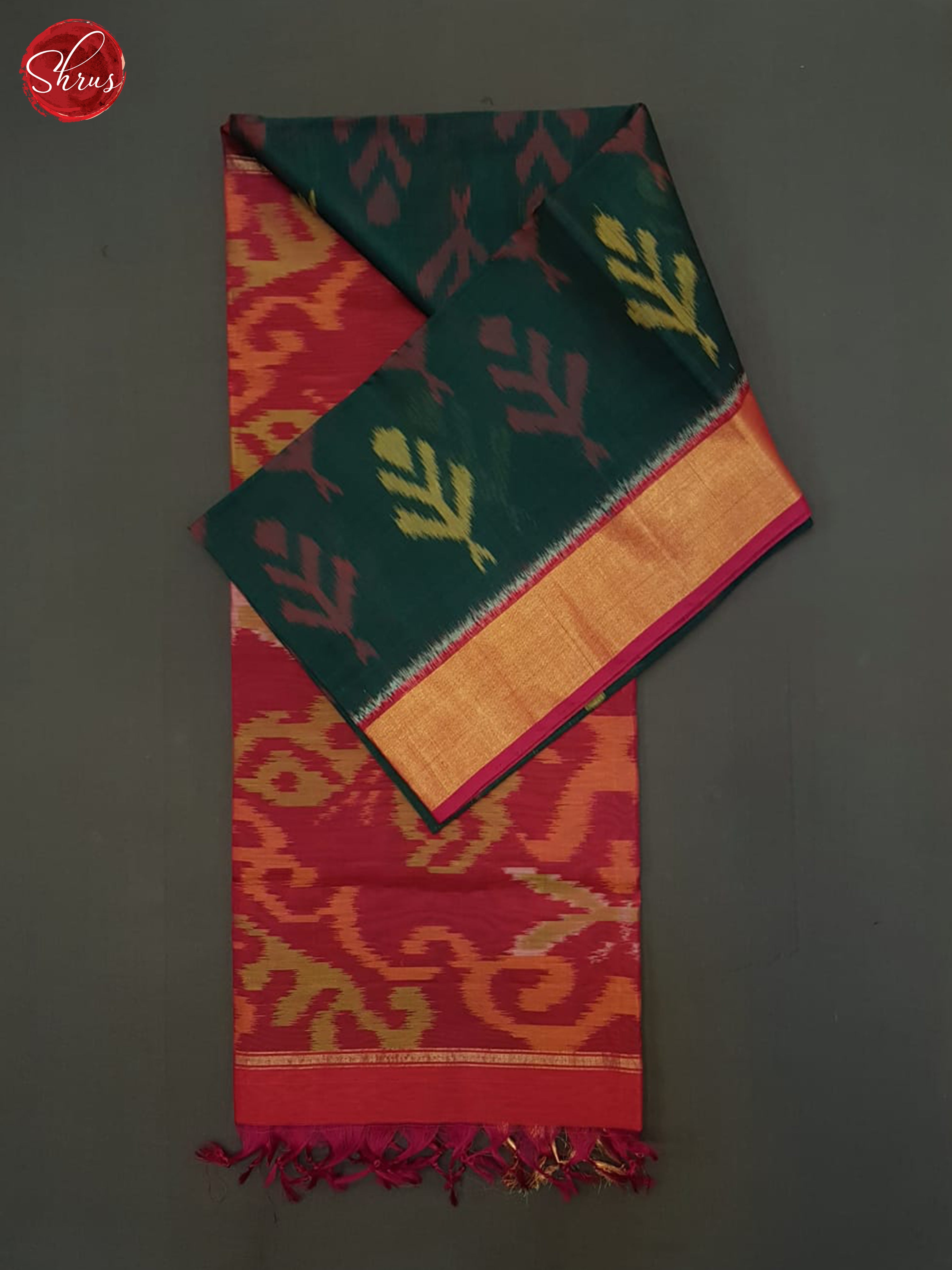 Green And Pink- Pochampally Silk Cotton saree - Shop on ShrusEternity.com
