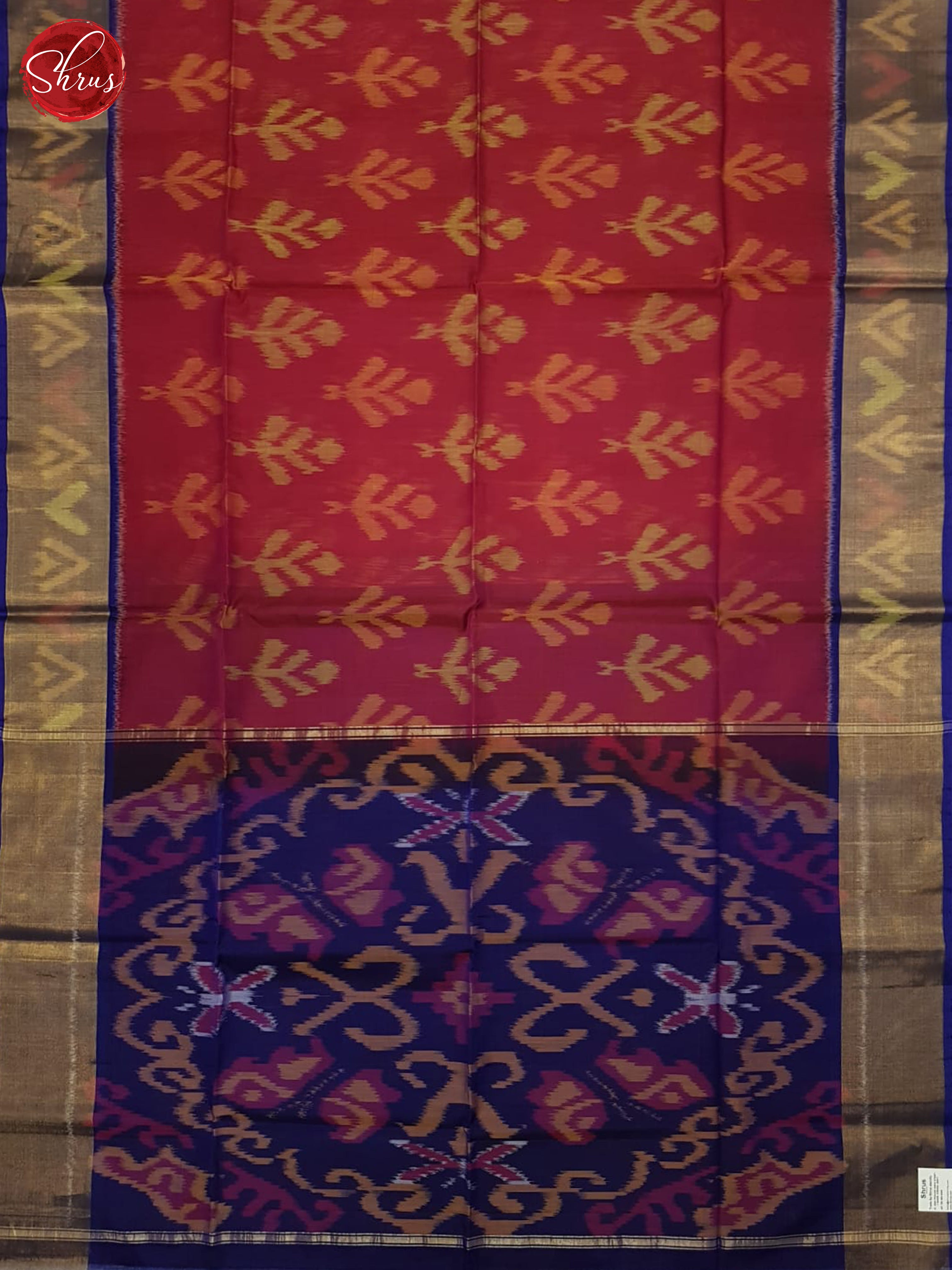 Red And Blue- Pochampally Silk Cotton Saree - Shop on ShrusEternity.com