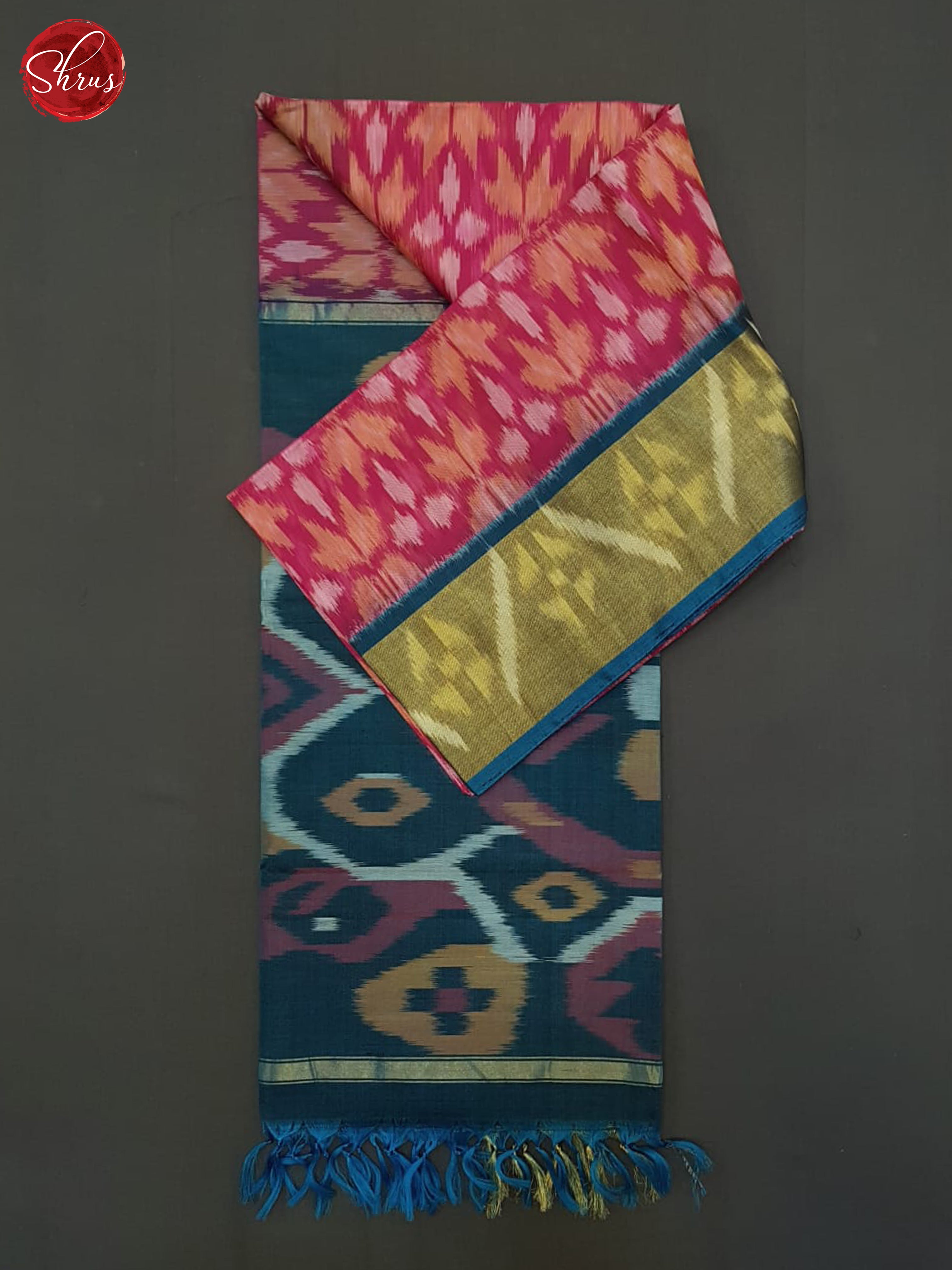 Pink And Blue- Pochampally Silk Cotton Saree - Shop on ShrusEternity.com