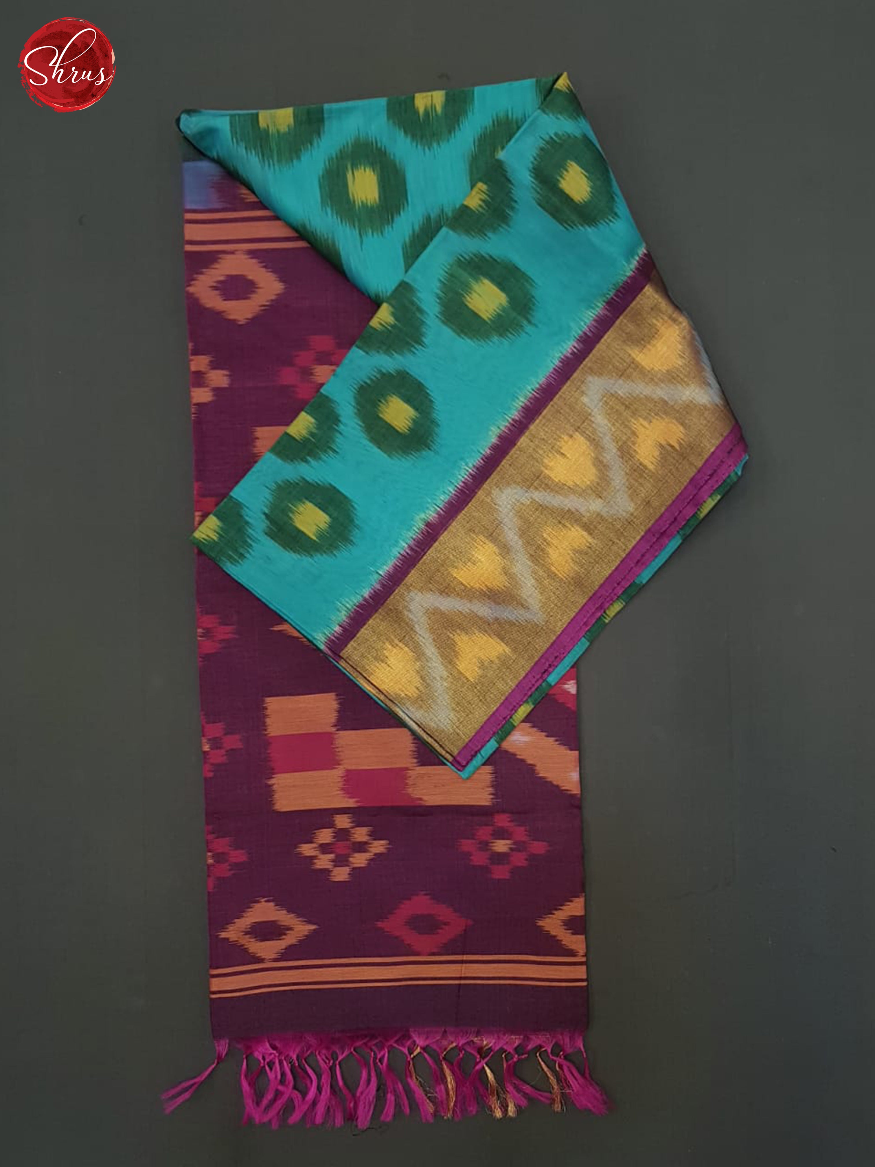 Blue And Wine- Pochampally Silk Cotton Saree - Shop on ShrusEternity.com