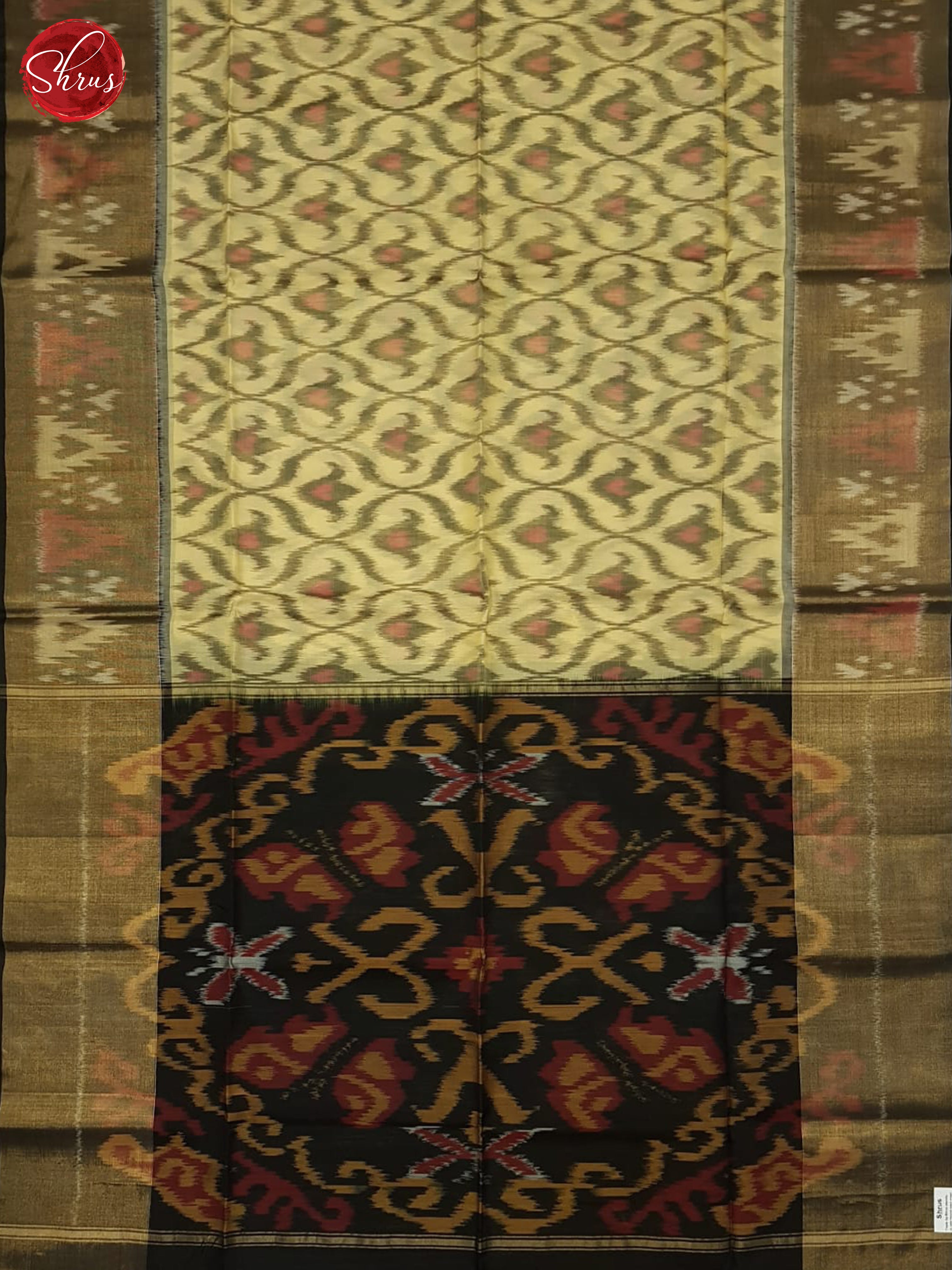 Beige And Black- Pochampally Silk Cotton Saree - Shop on ShrusEternity.com