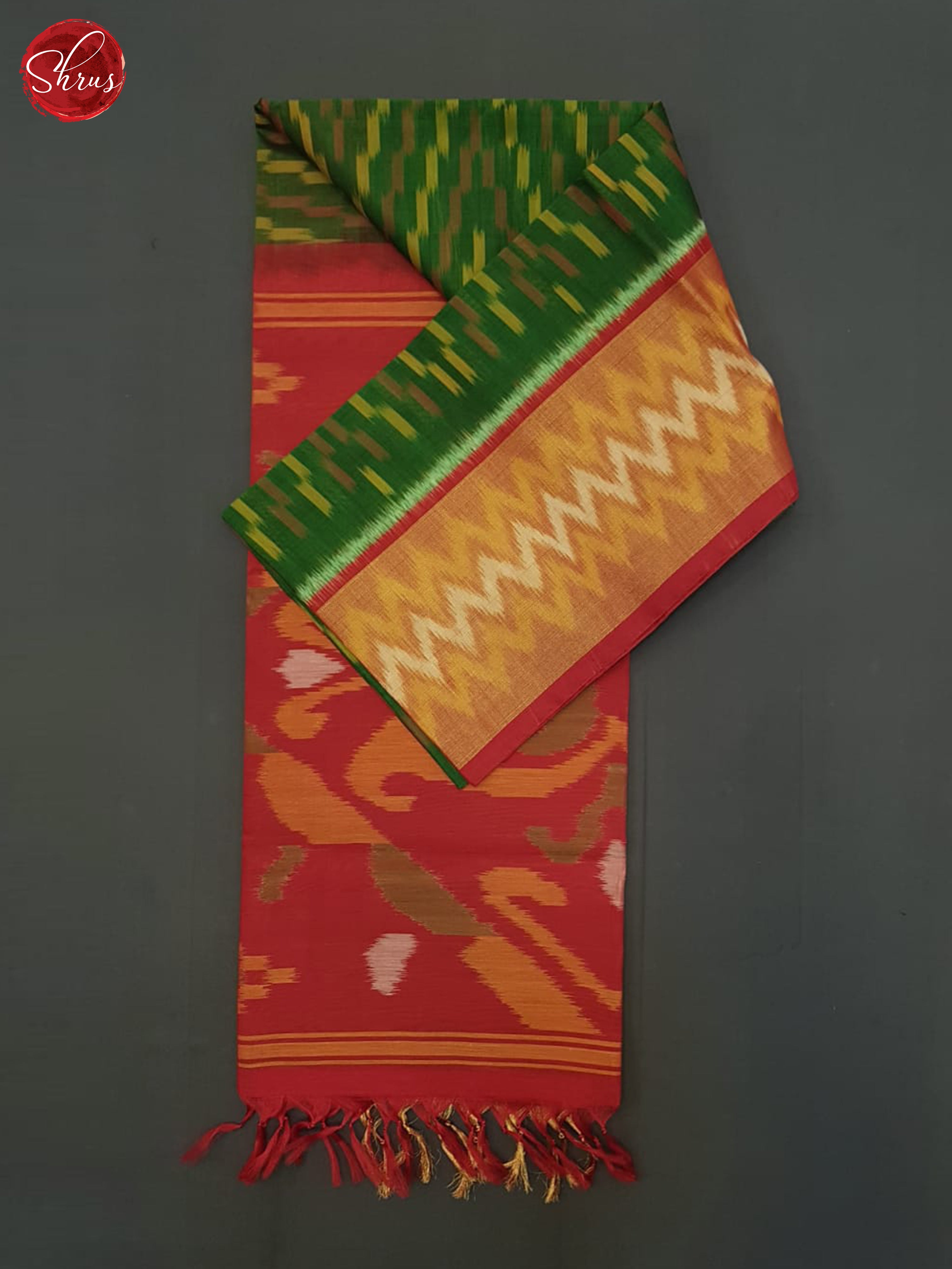 Green And Red- Pochampally Silk Cotton Saree - Shop on ShrusEternity.com