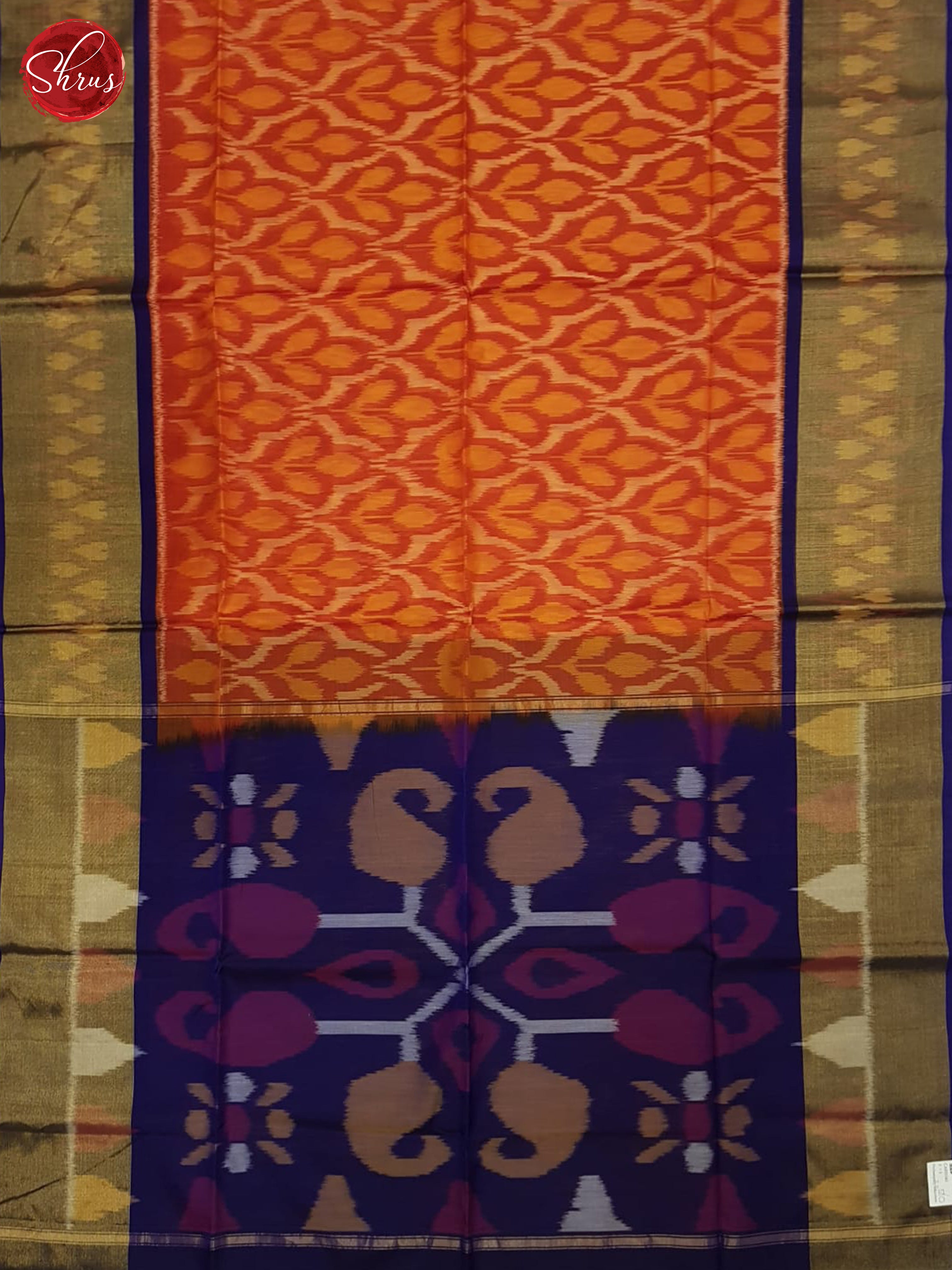 Orange And Blue- pochampally Silk Cotton Saree - Shop on ShrusEternity.com