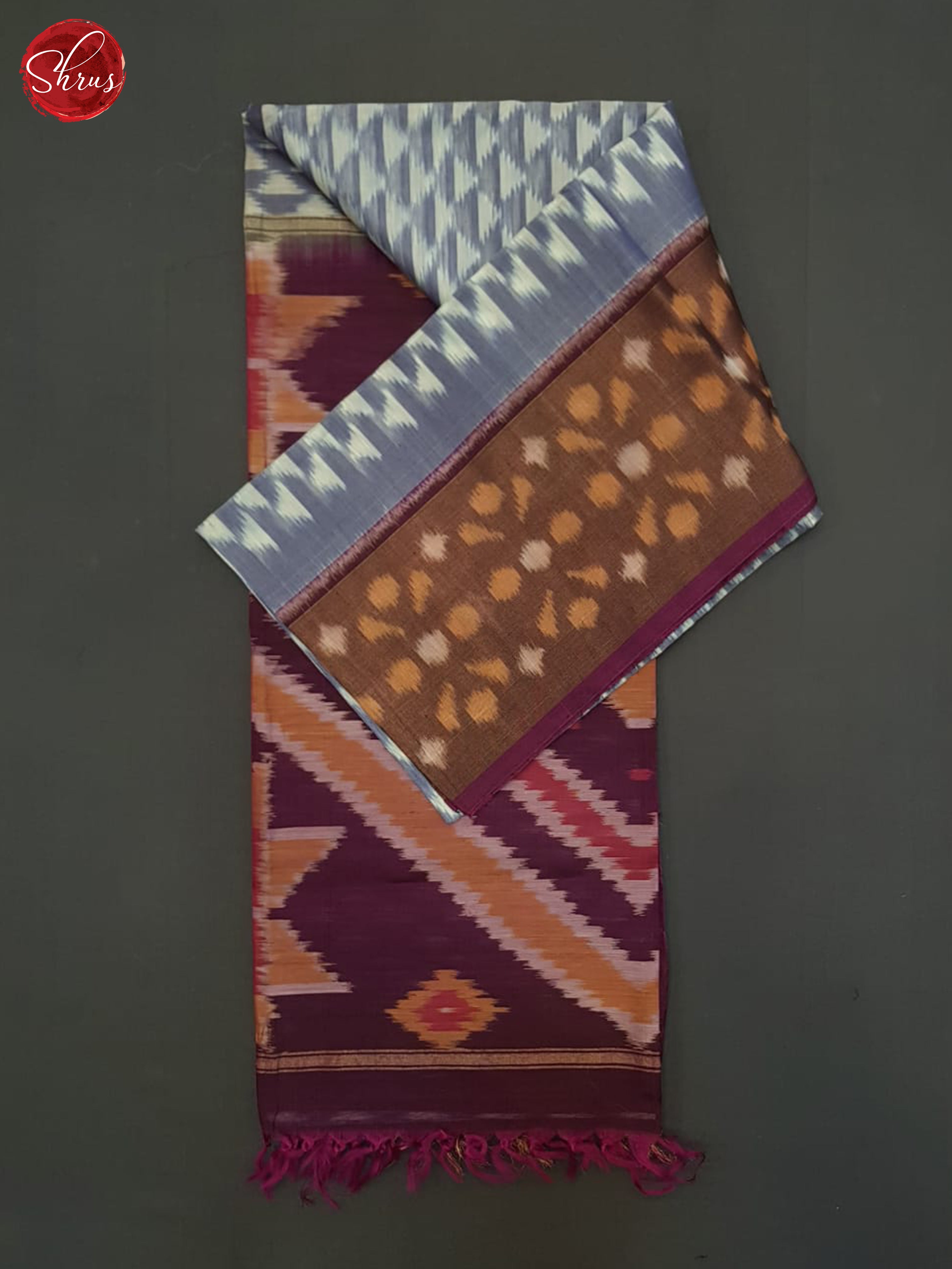 Blueish Grey And Wine - Pochampally Silk Cotton saree - Shop on ShrusEternity.com