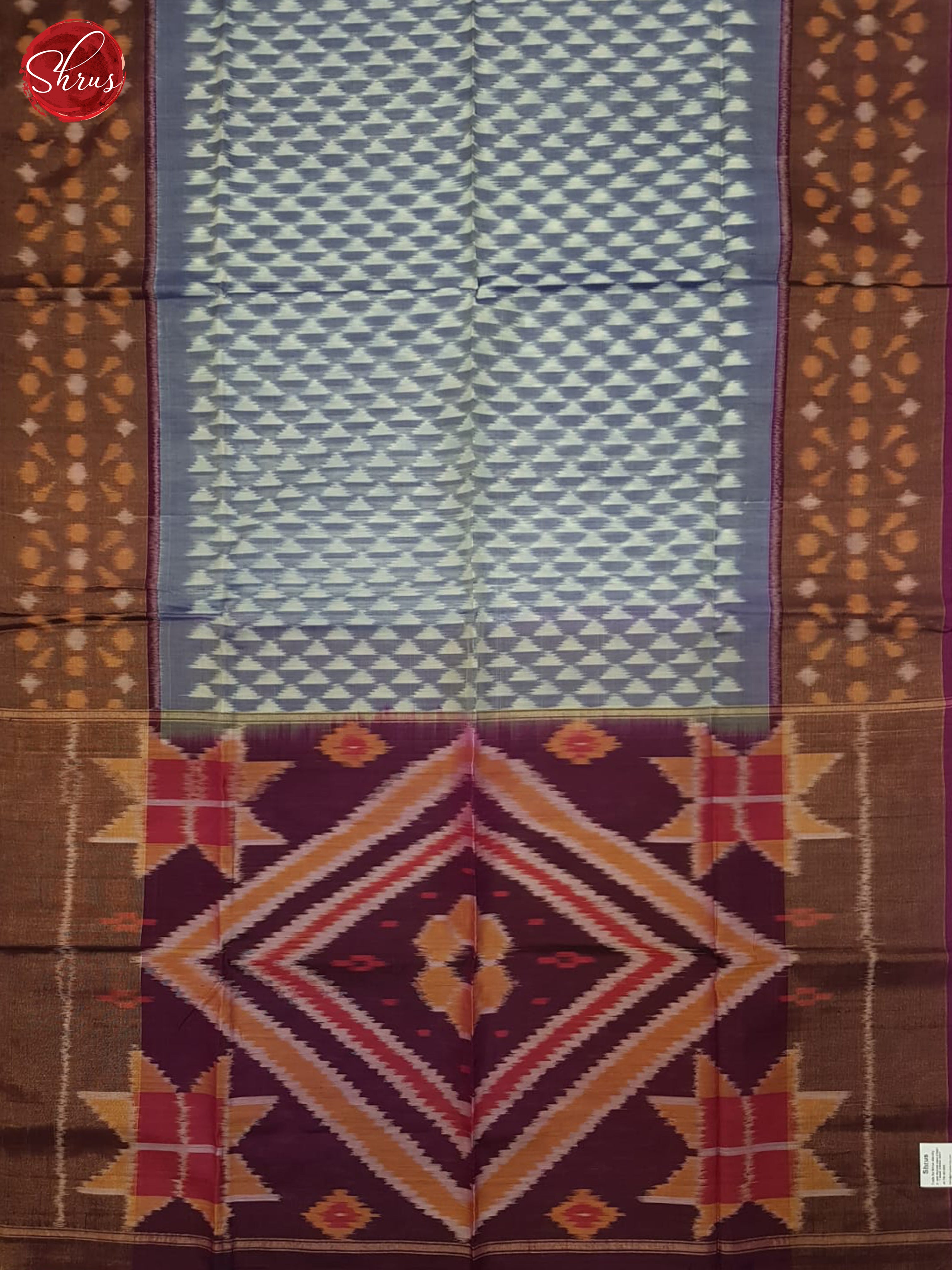 Blueish Grey And Wine - Pochampally Silk Cotton saree - Shop on ShrusEternity.com