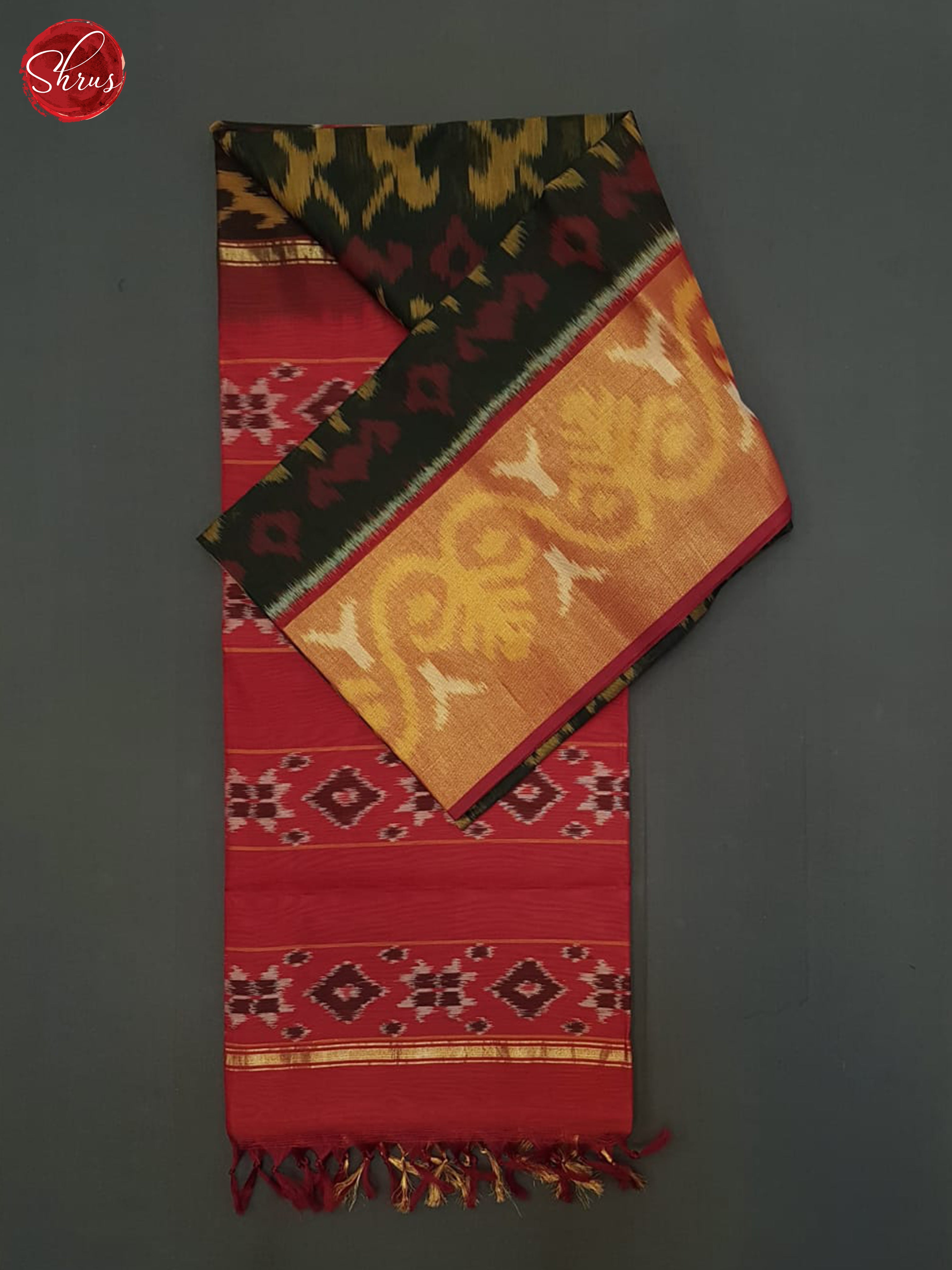 Blackish Green And Red- pochampally Silk Cotton Saree - Shop on ShrusEternity.com