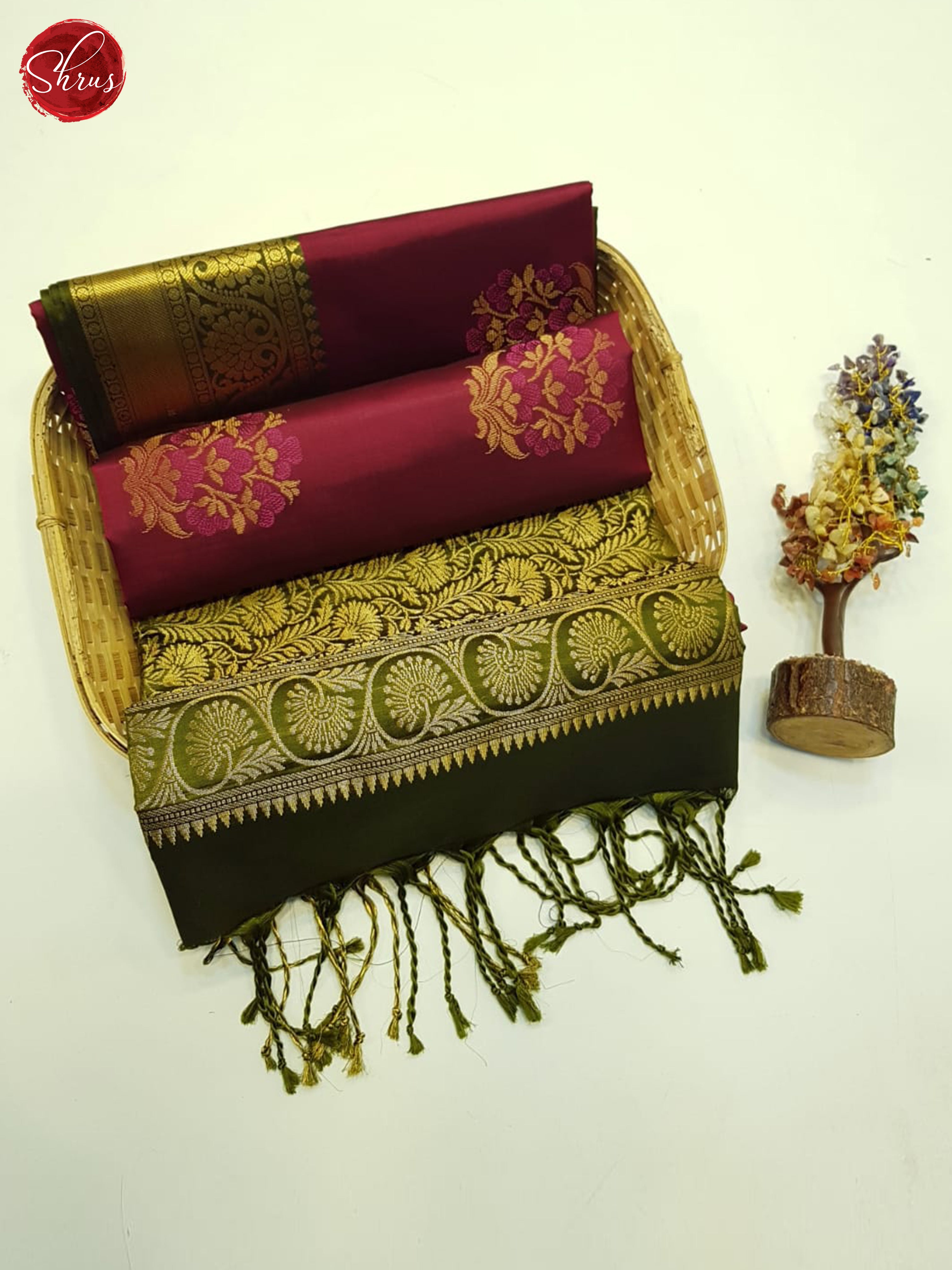 Maroon And Green- Soft Silk Saree - Shop on ShrusEternity.com