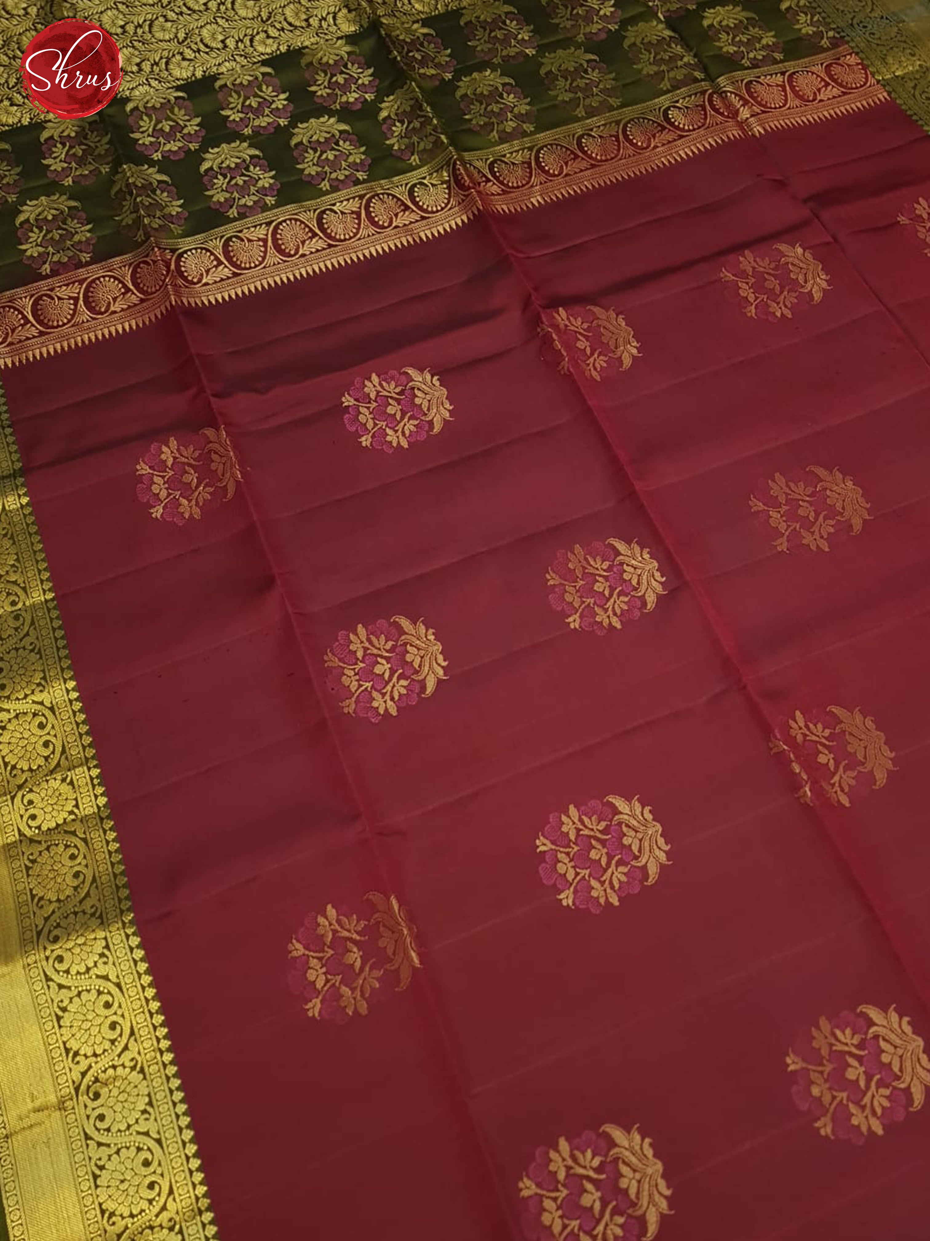 Maroon And Green- Soft Silk Saree - Shop on ShrusEternity.com