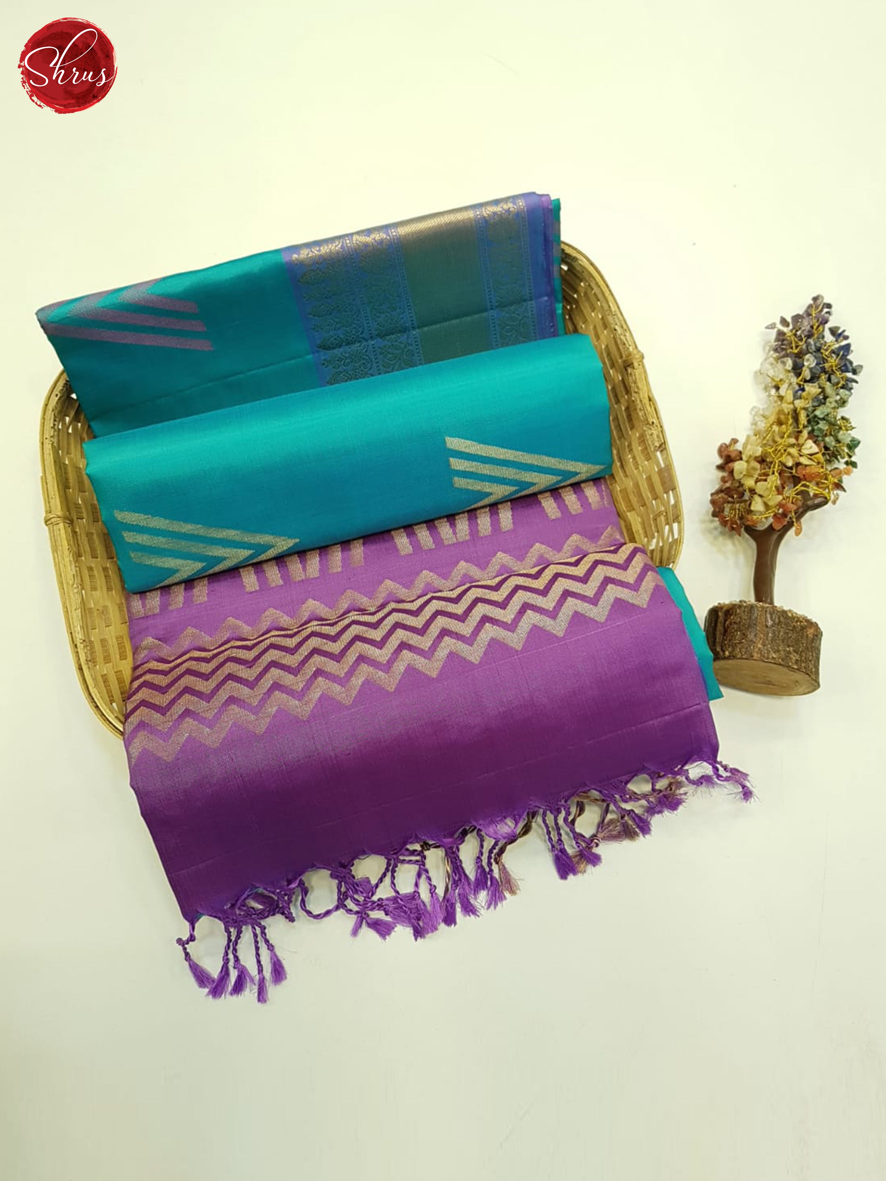 Teal Blue And Lavender- Soft Silk Saree - Shop on ShrusEternity.com