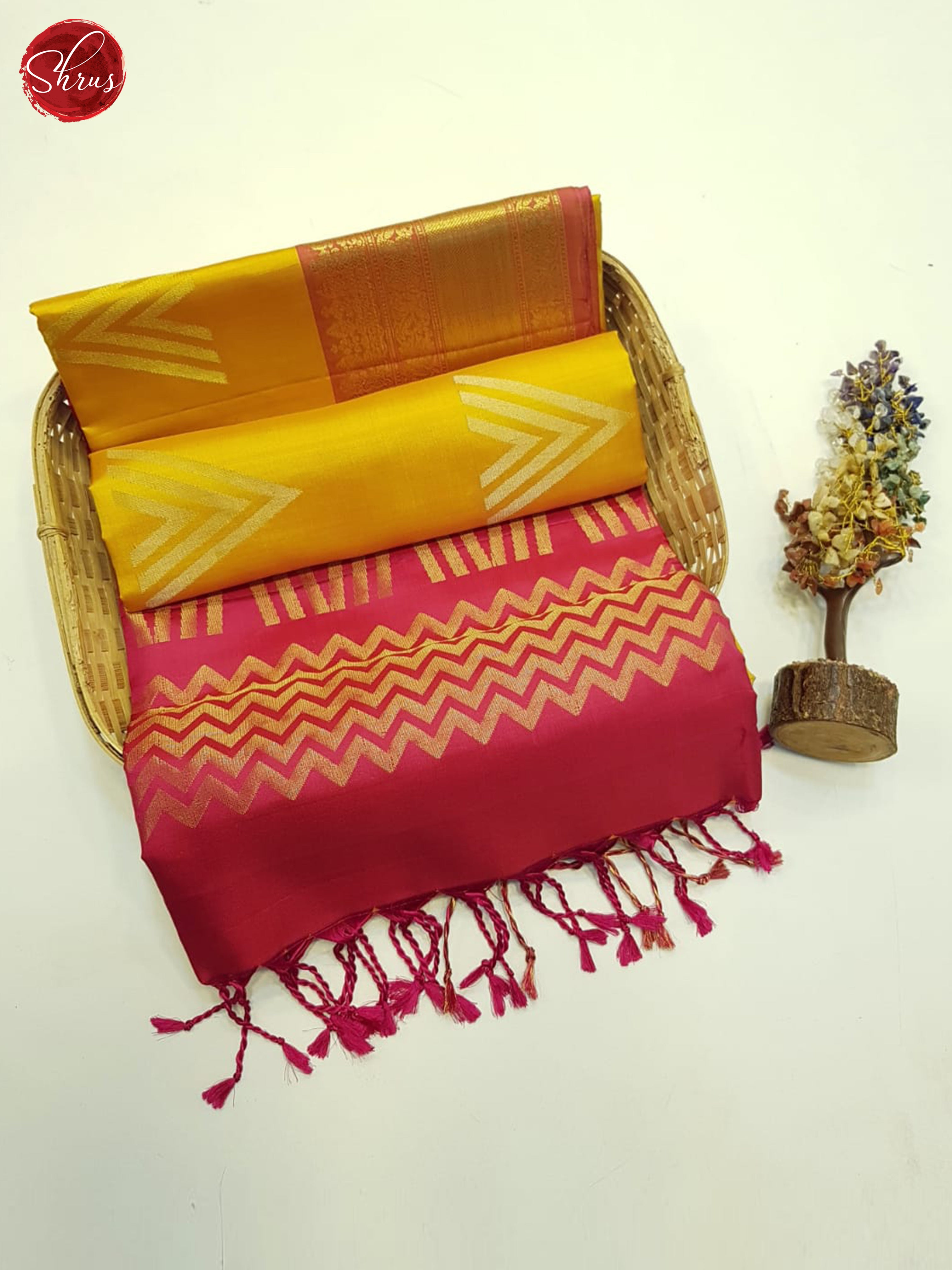 Mustard And Reddish Pink- Soft Silk Saree - Shop on ShrusEternity.com