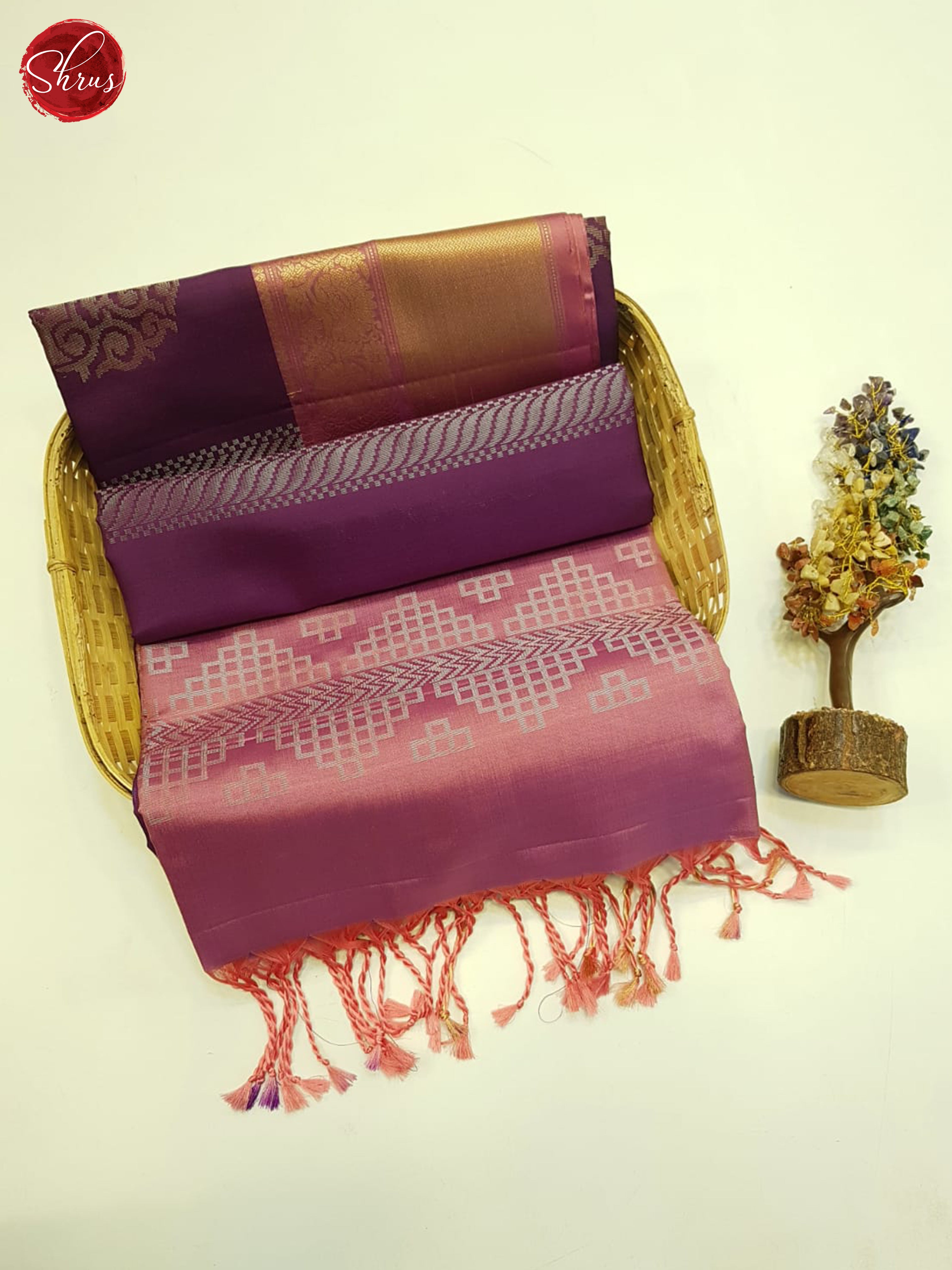Wine & Dusty Onion Pink - Soft Silk Saree - Shop on ShrusEternity.com