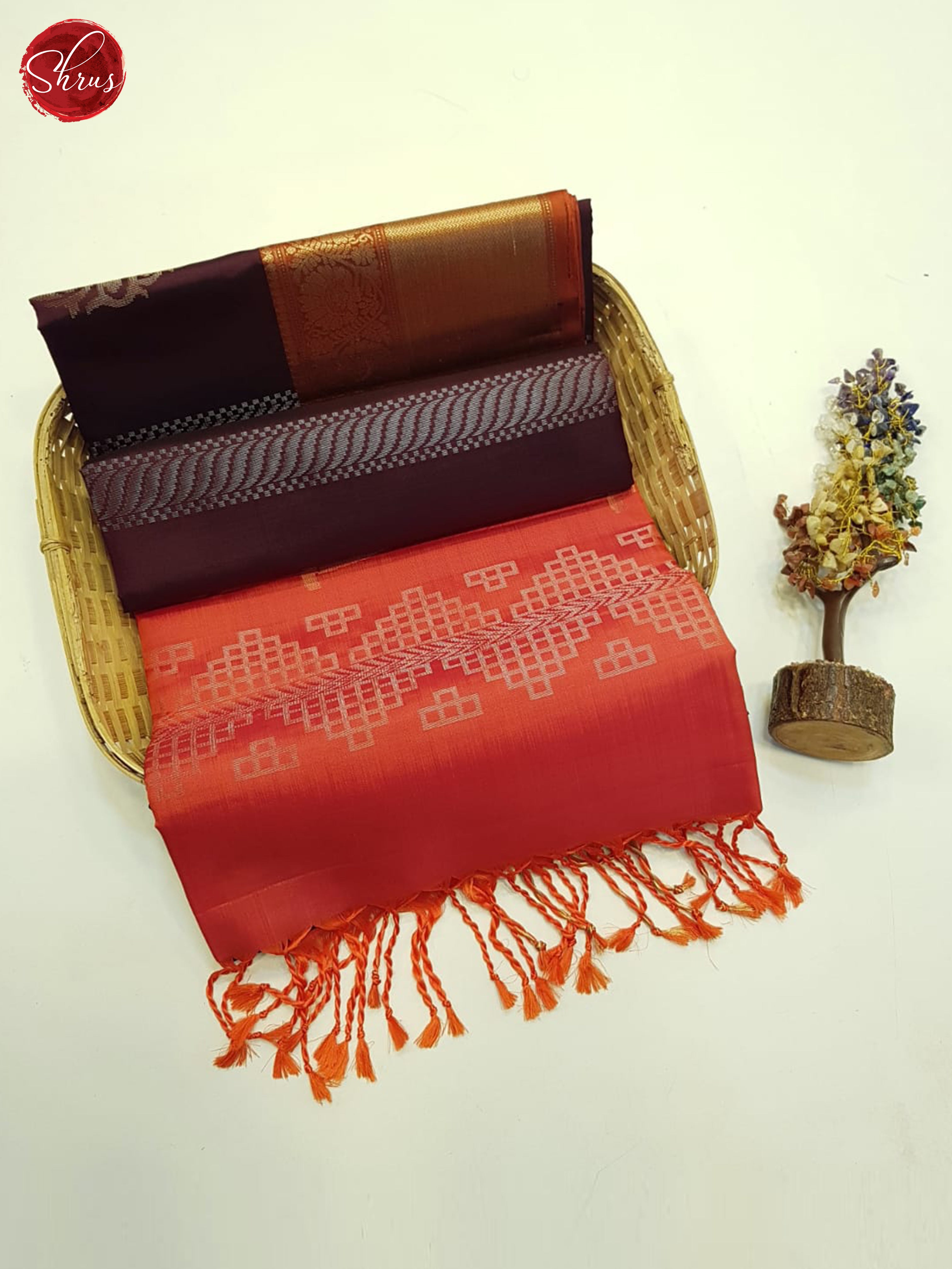 Brown And Orange- Soft Silk Saree - Shop on ShrusEternity.com
