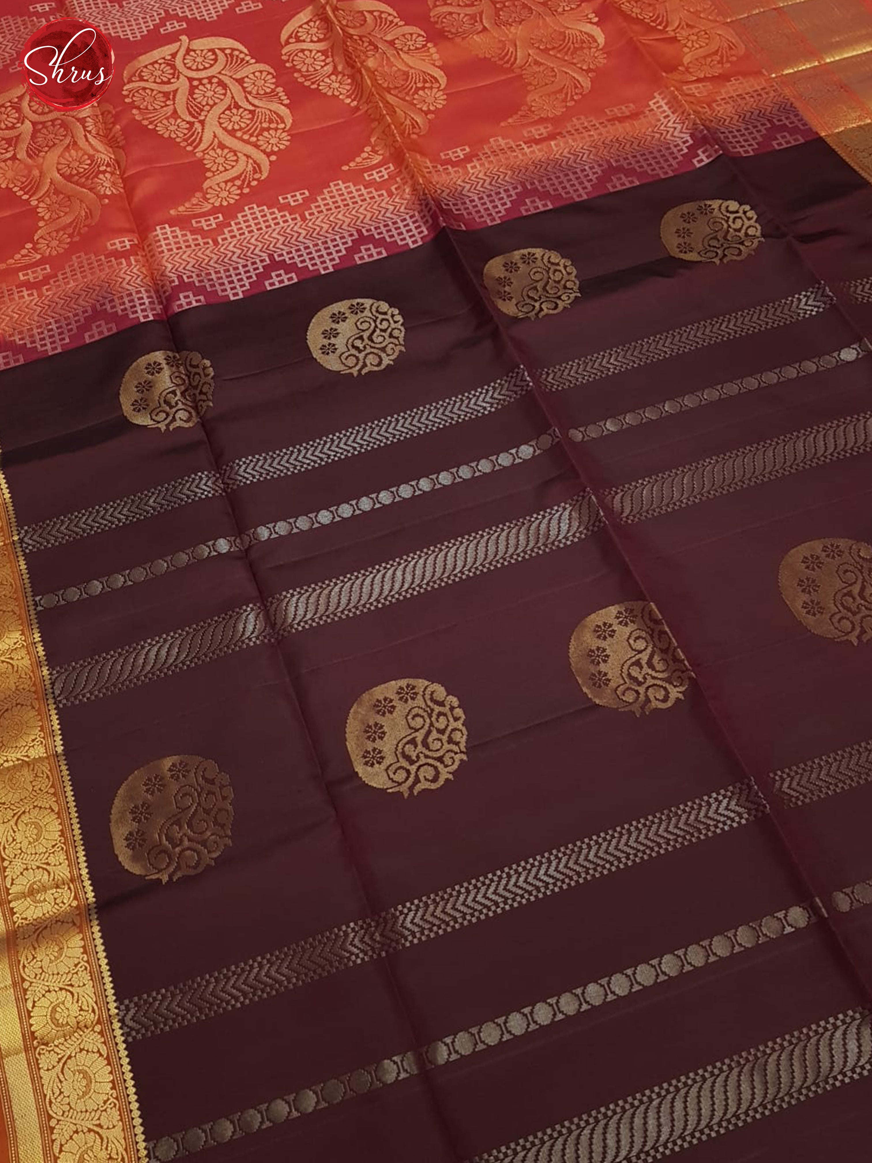 Brown And Orange- Soft Silk Saree - Shop on ShrusEternity.com