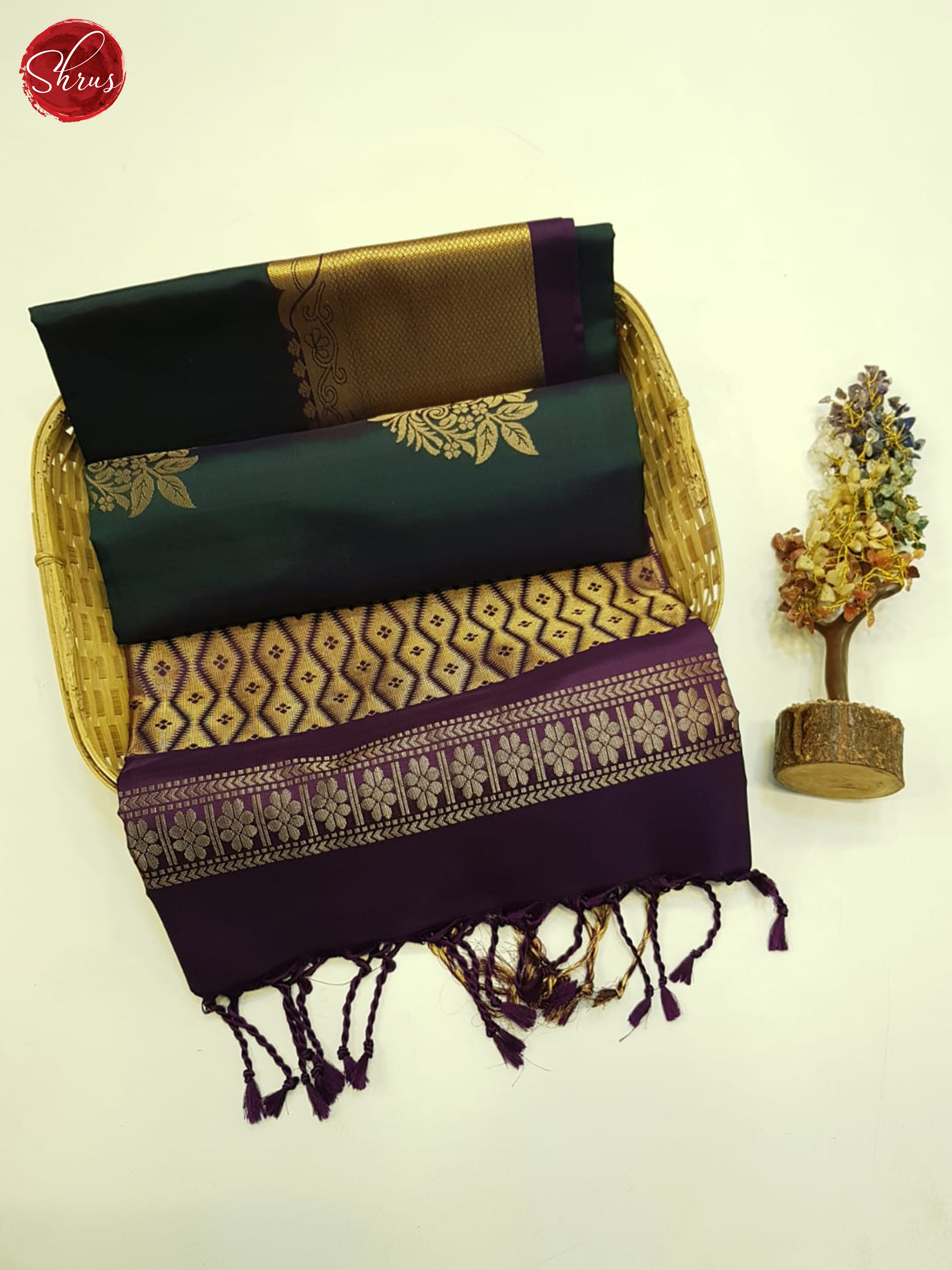 Peacock Green & Purple - Soft Silk Saree - Shop on ShrusEternity.com