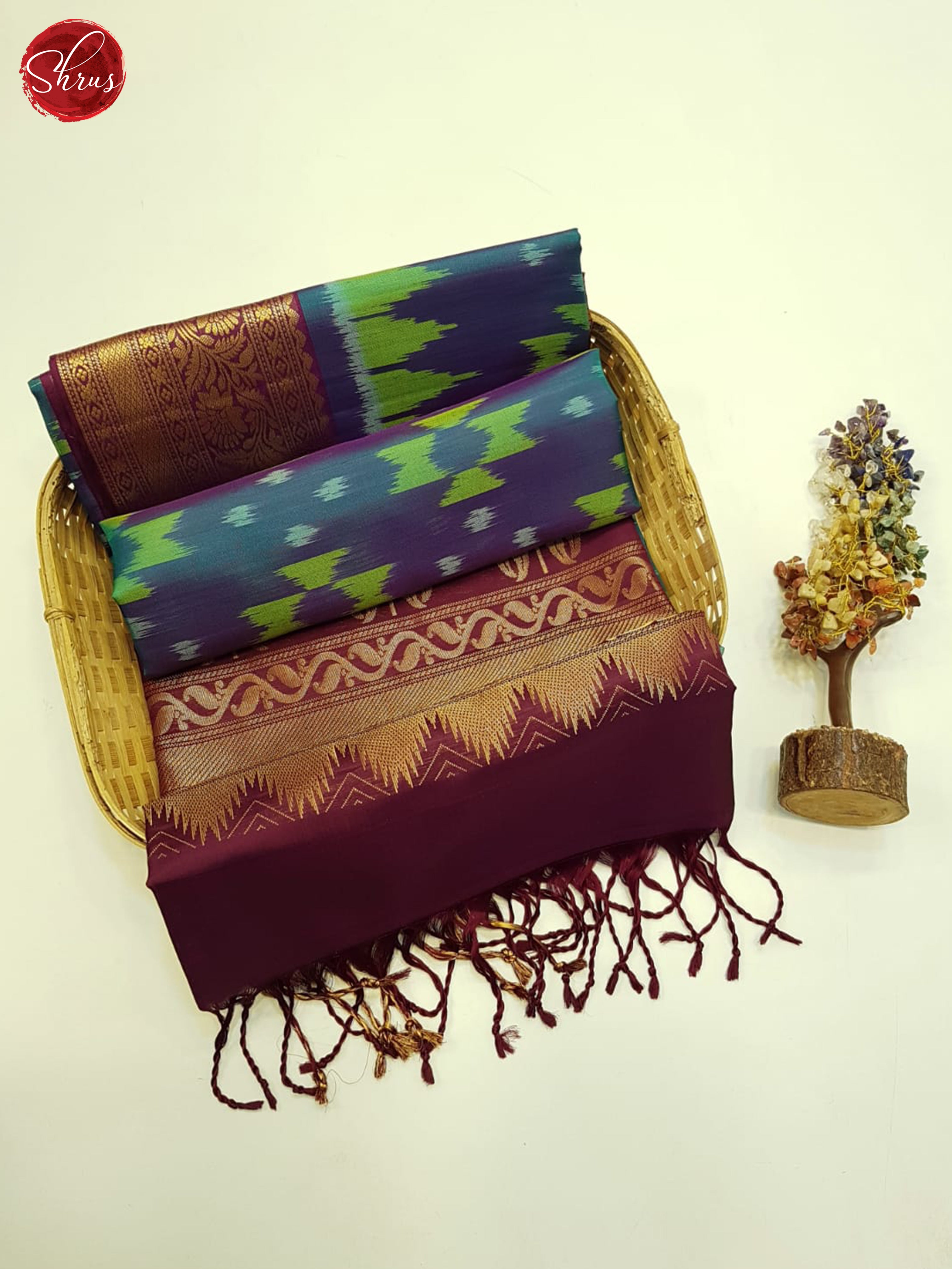 Blue & Maroon - Soft Silk Saree - Shop on ShrusEternity.com