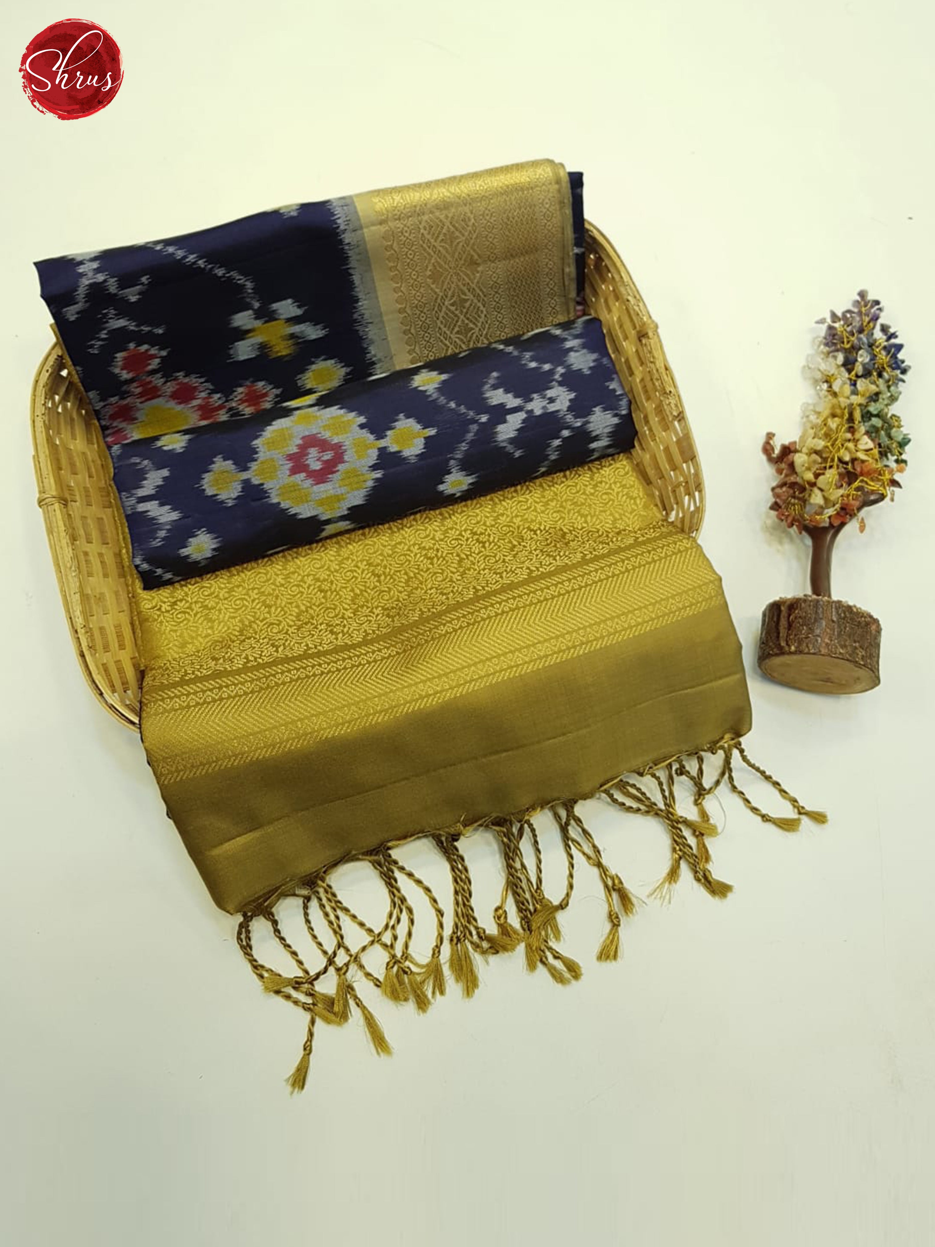 Navy Blue & beigish Gold - Soft Silk Saree - Shop on ShrusEternity.com