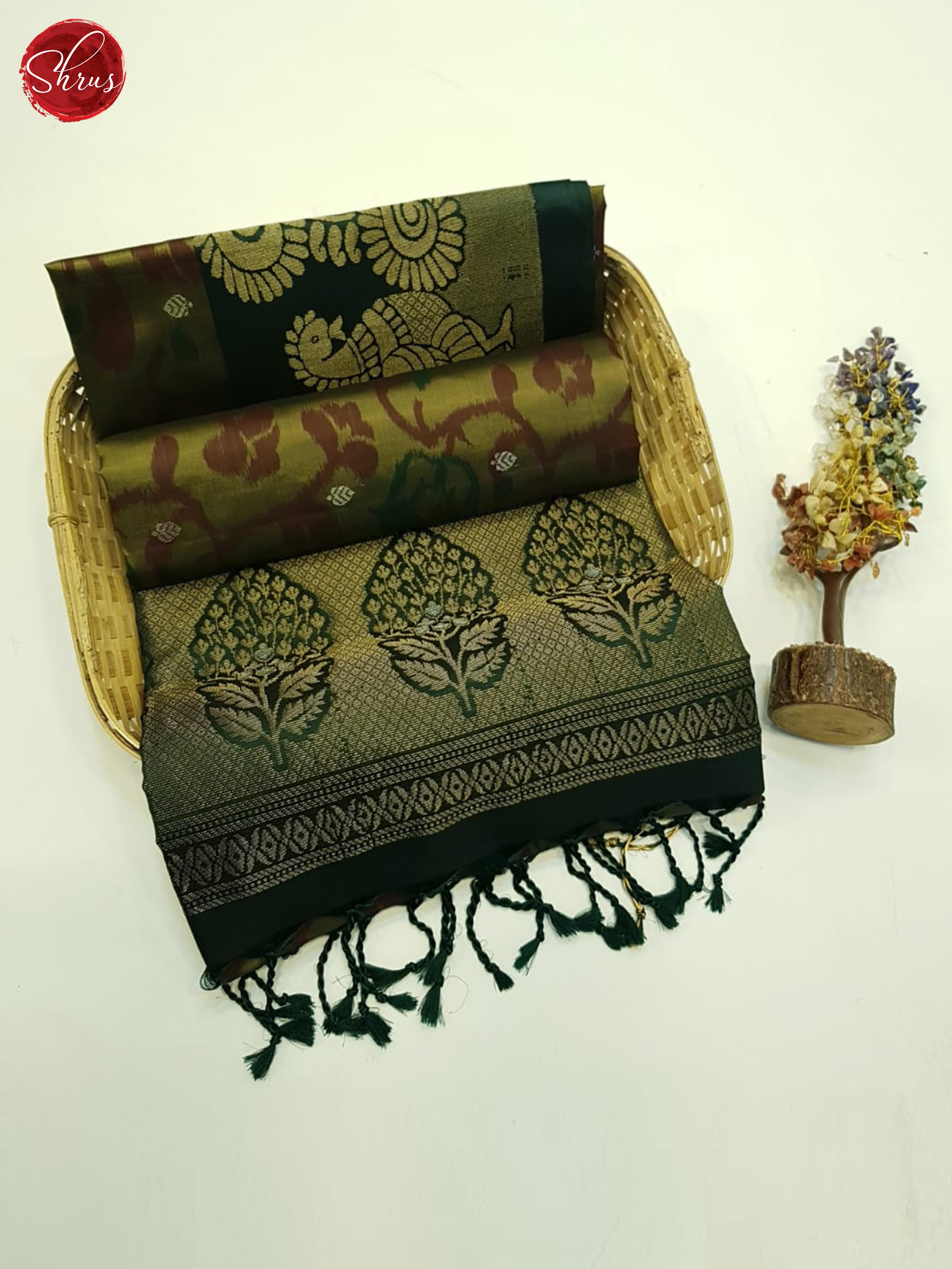Dull Goldish Green And Bottle Green- Soft Silk Saree - Shop on ShrusEternity.com