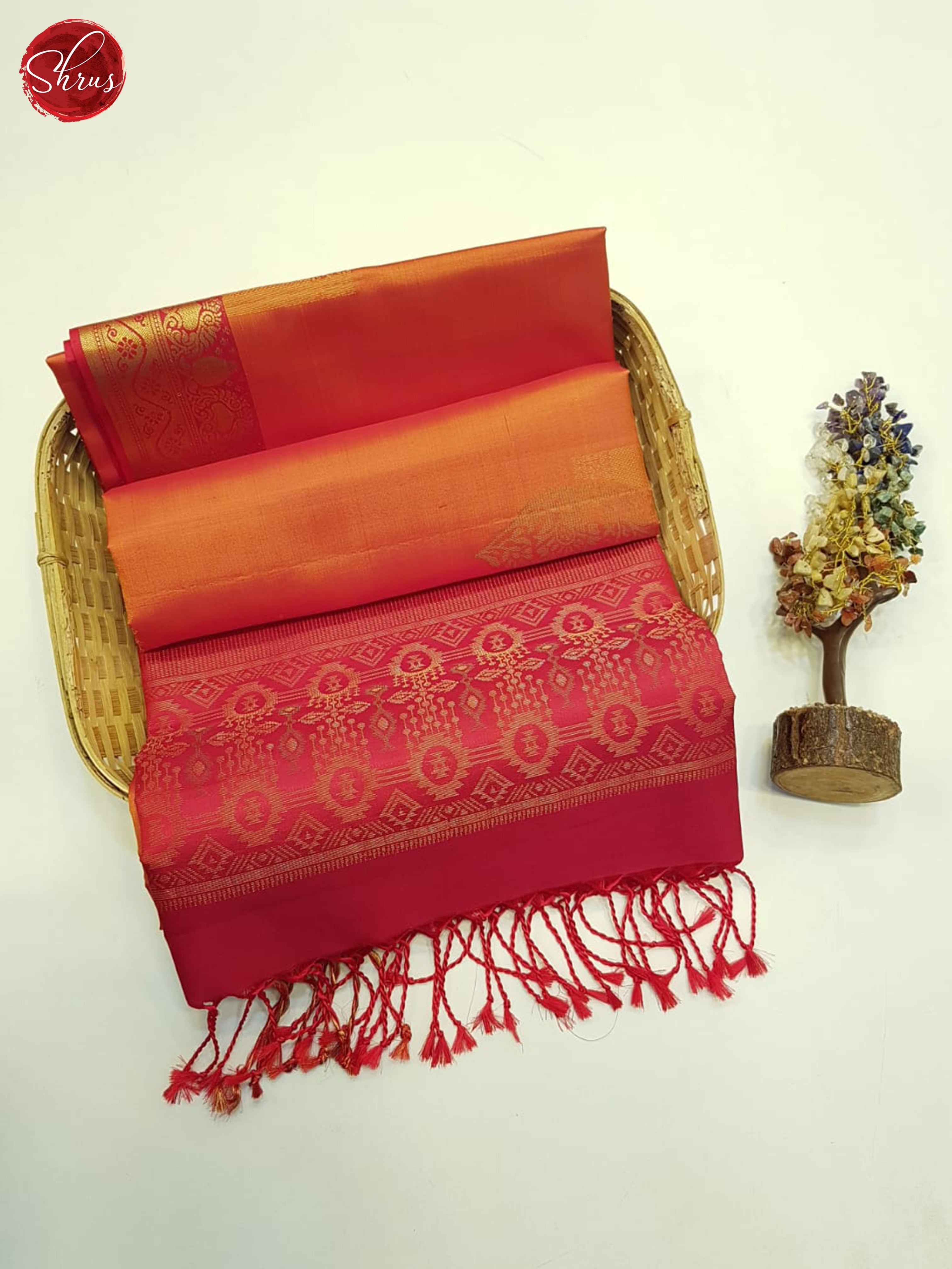 Orange & Red - Soft Silk Saree - Shop on ShrusEternity.com