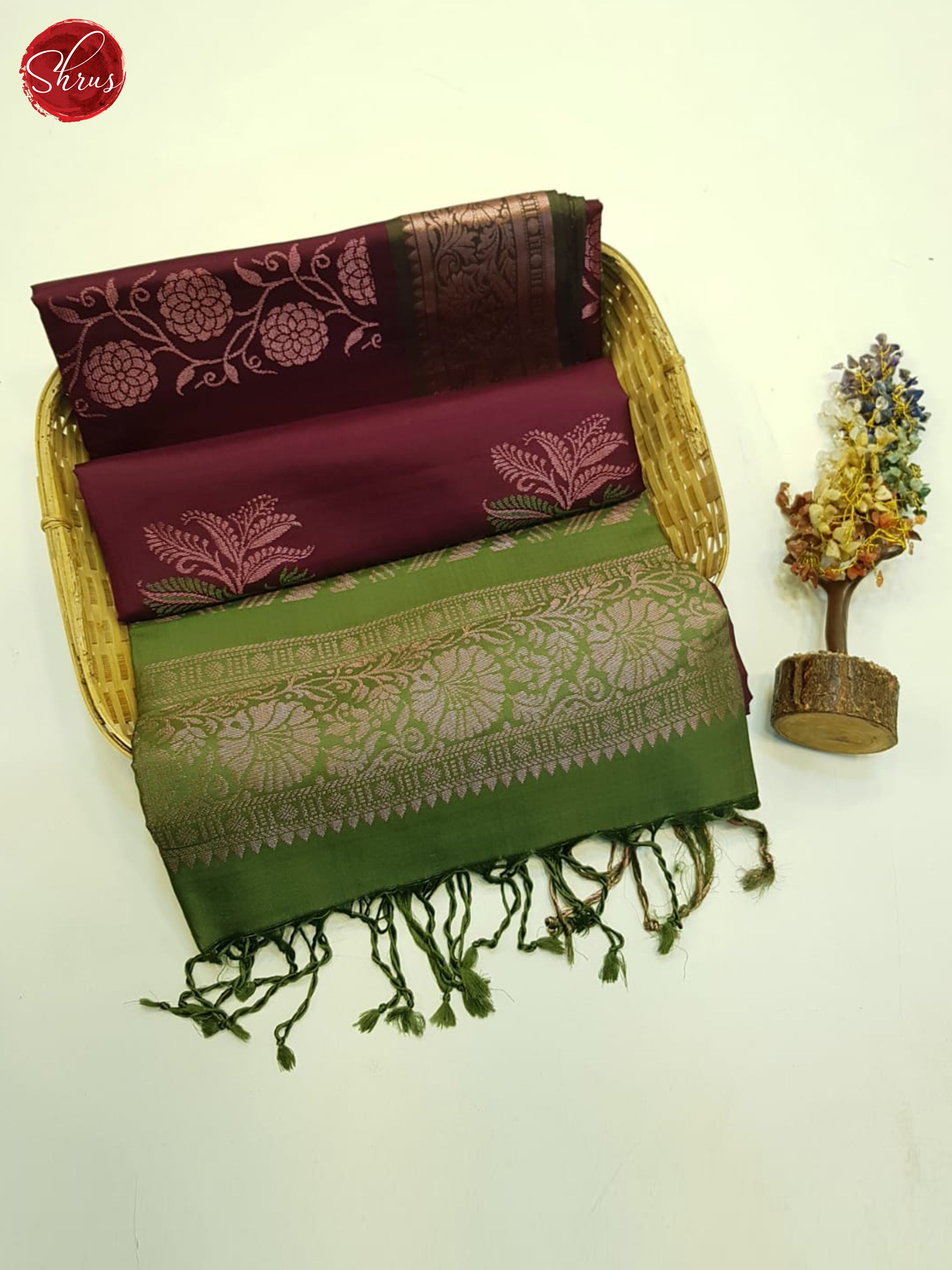 Maroon And Green- Soft Silk Saree - Shop on ShrusEternity.com
