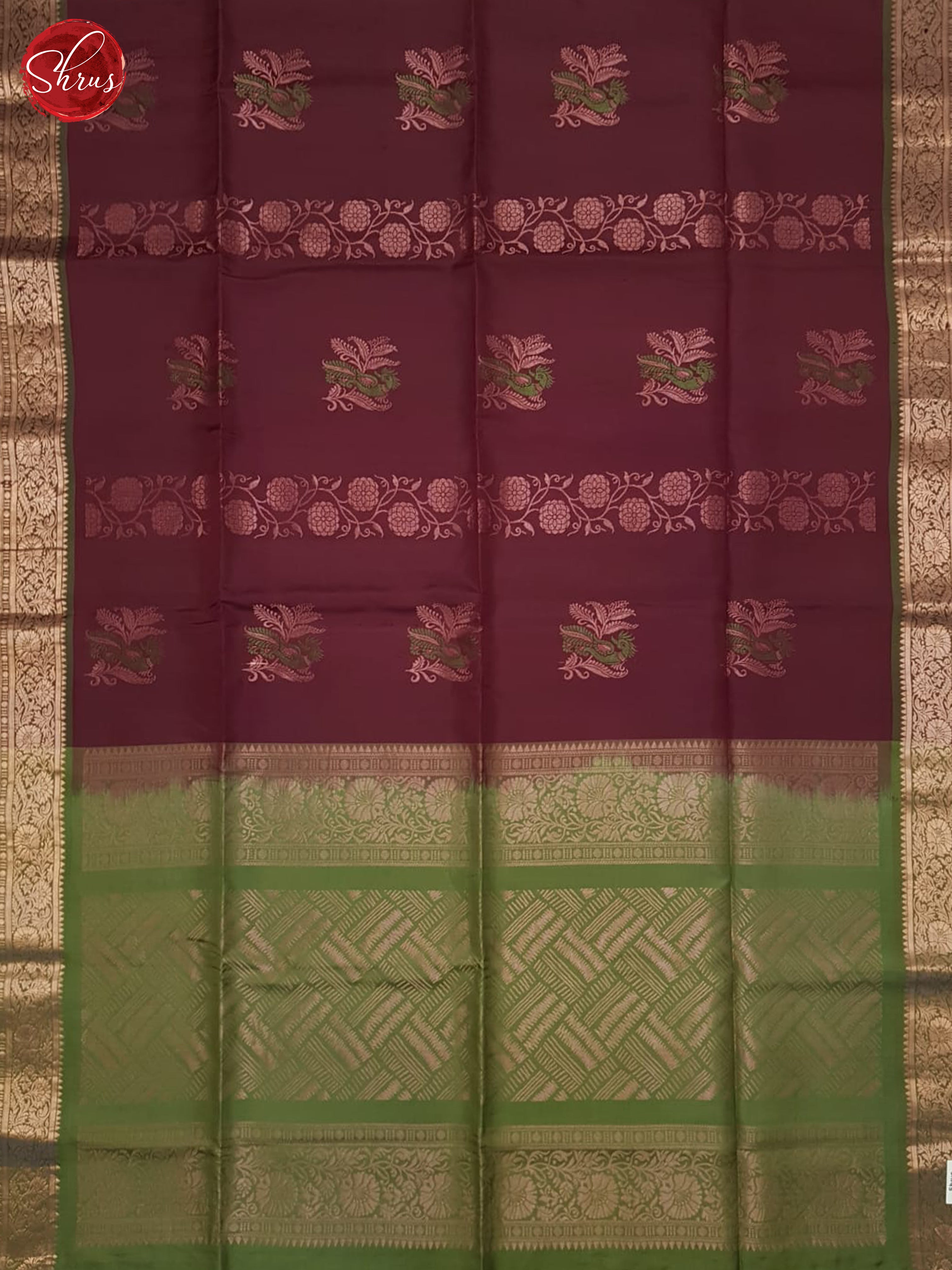 Maroon And Green- Soft Silk Saree - Shop on ShrusEternity.com