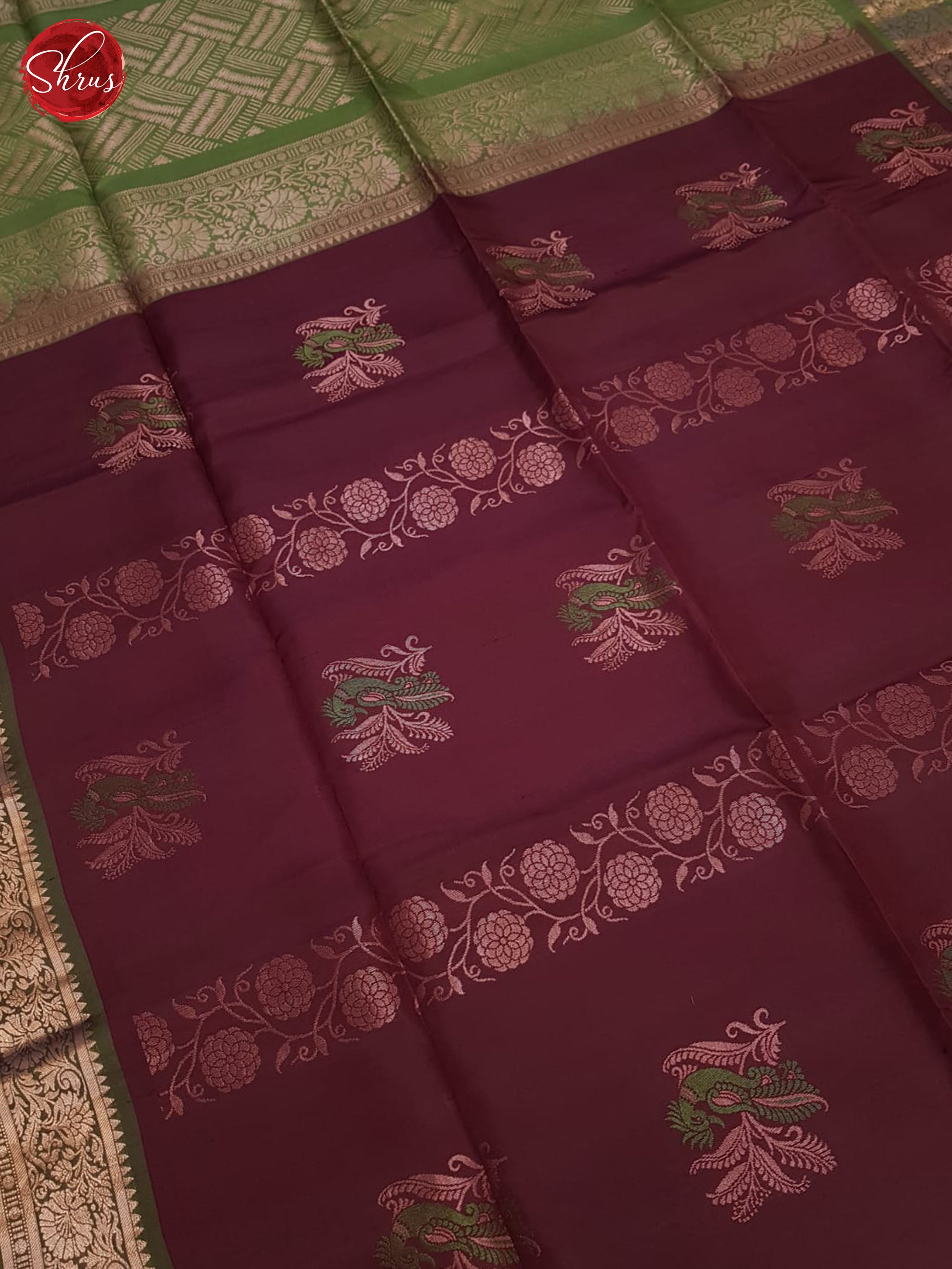 Maroon And Green- Soft Silk Saree - Shop on ShrusEternity.com