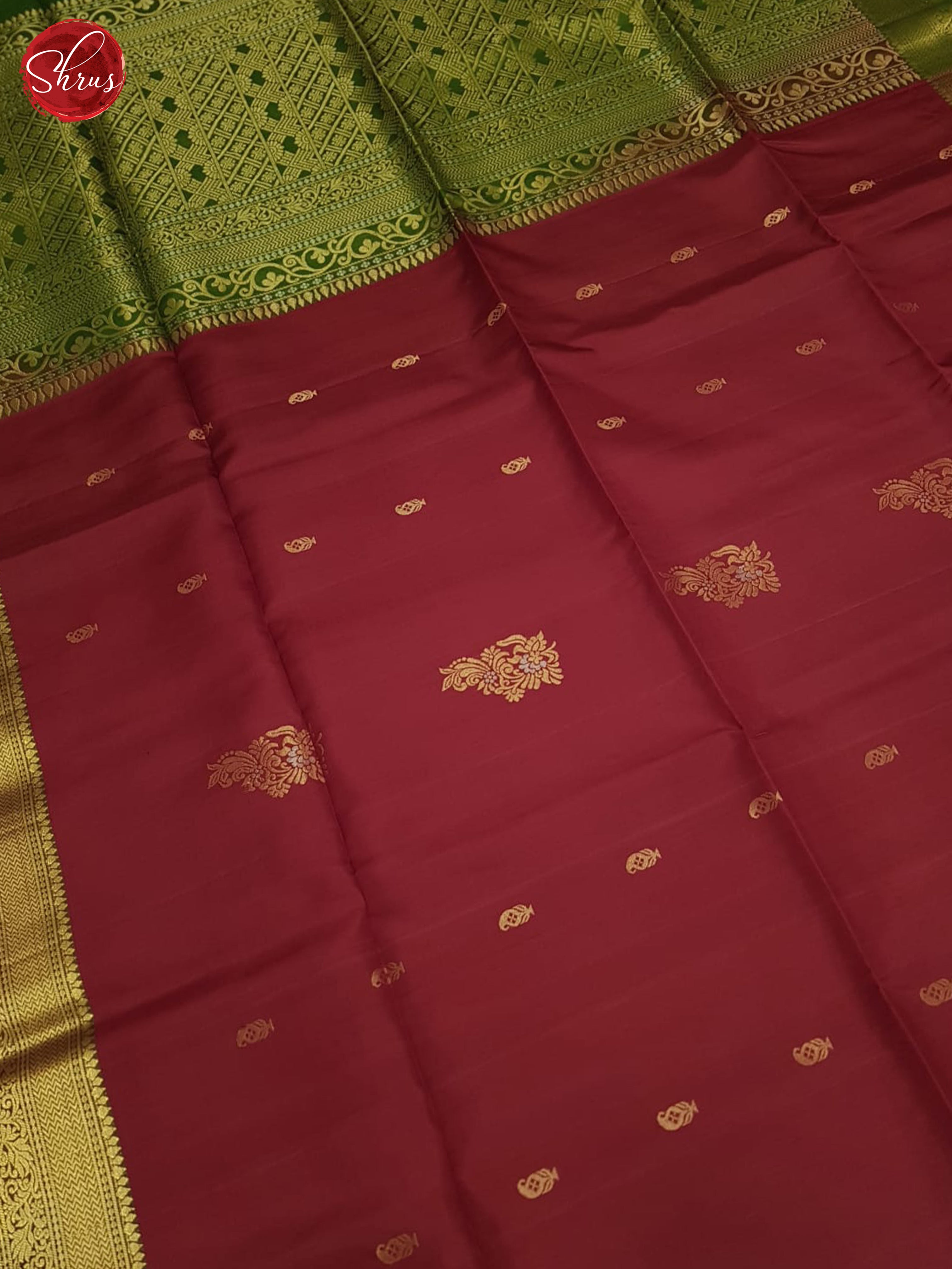 Maroon & Green - Soft Silk Saree - Shop on ShrusEternity.com