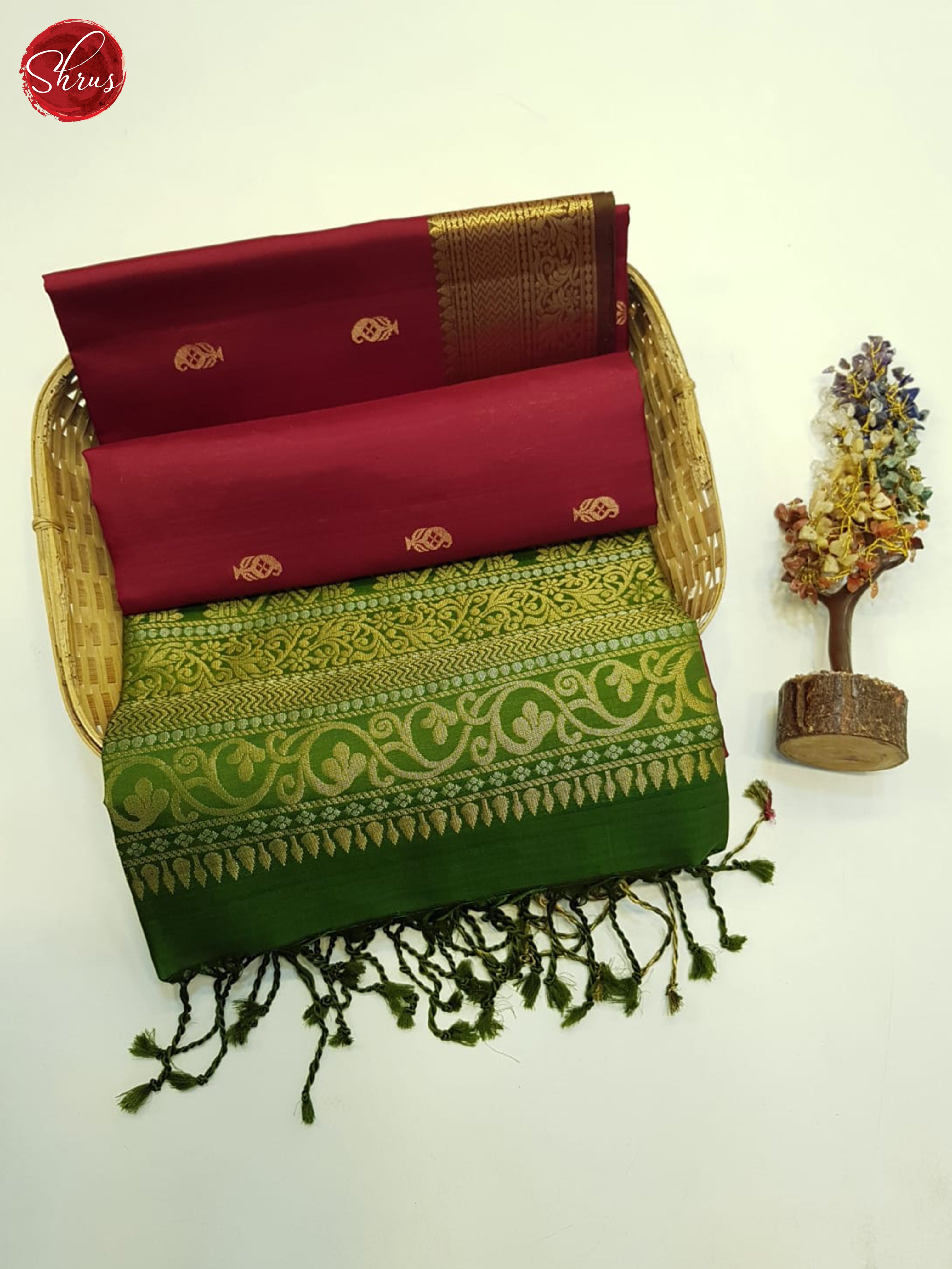 Maroon & Green - Soft Silk Saree - Shop on ShrusEternity.com