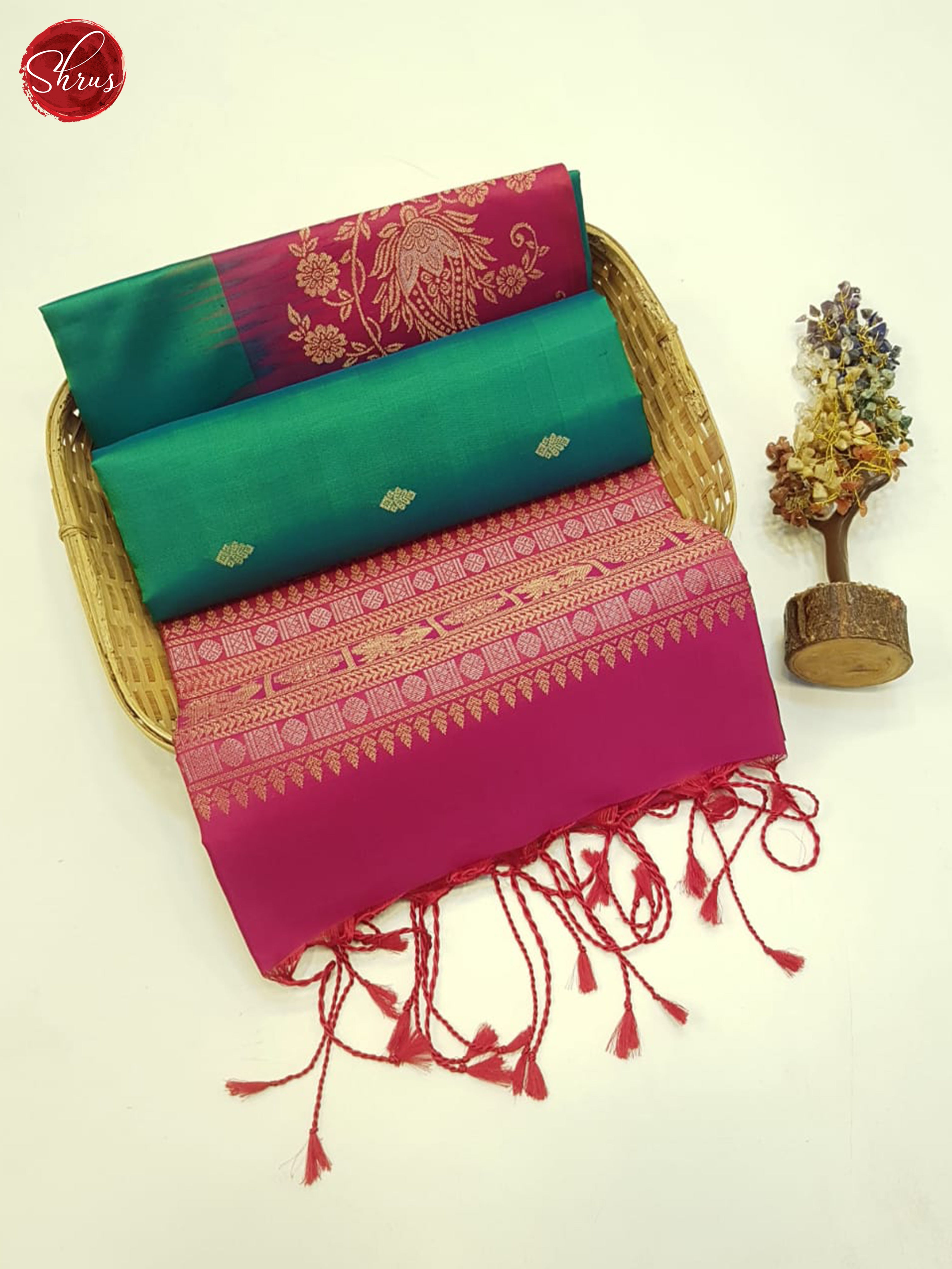 Green & Pink - Soft Silk Saree - Shop on ShrusEternity.com