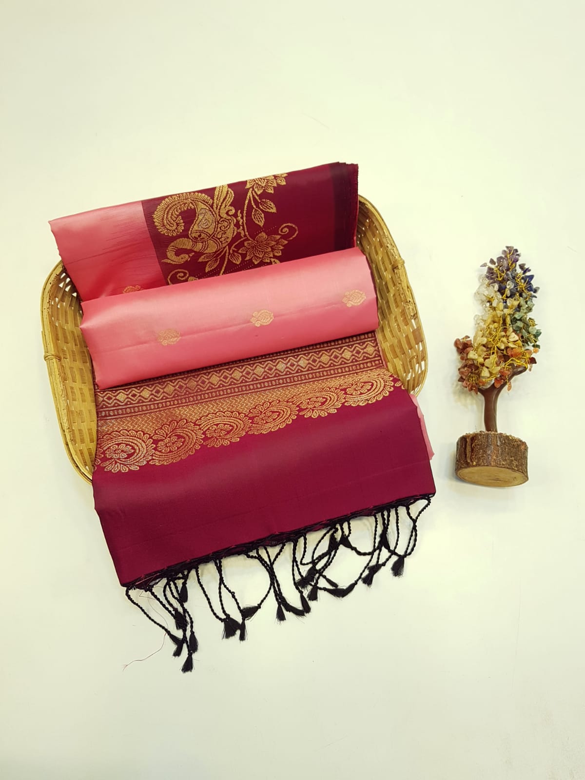 Pink & Maroon - Soft Silk Saree - Shop on ShrusEternity.com