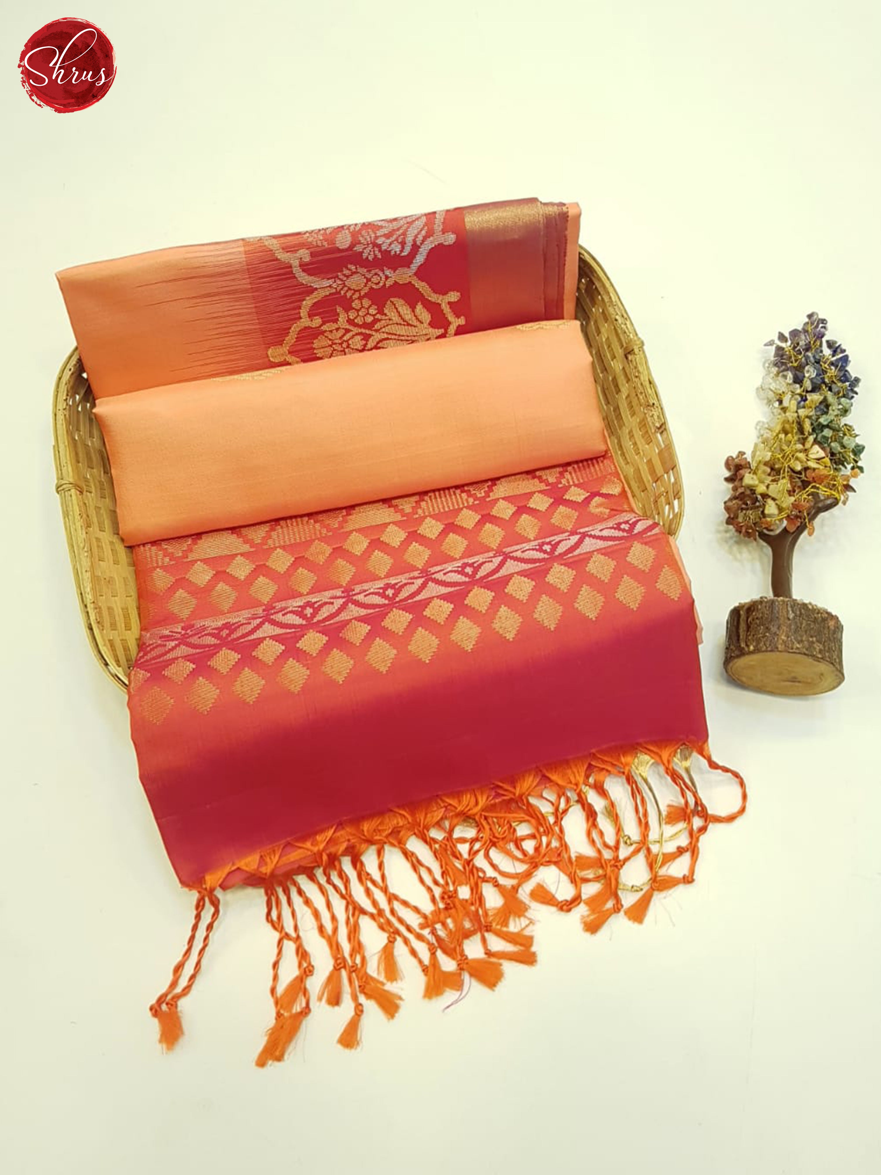 Peachish Pink & Pink - Soft Silk Saree - Shop on ShrusEternity.com