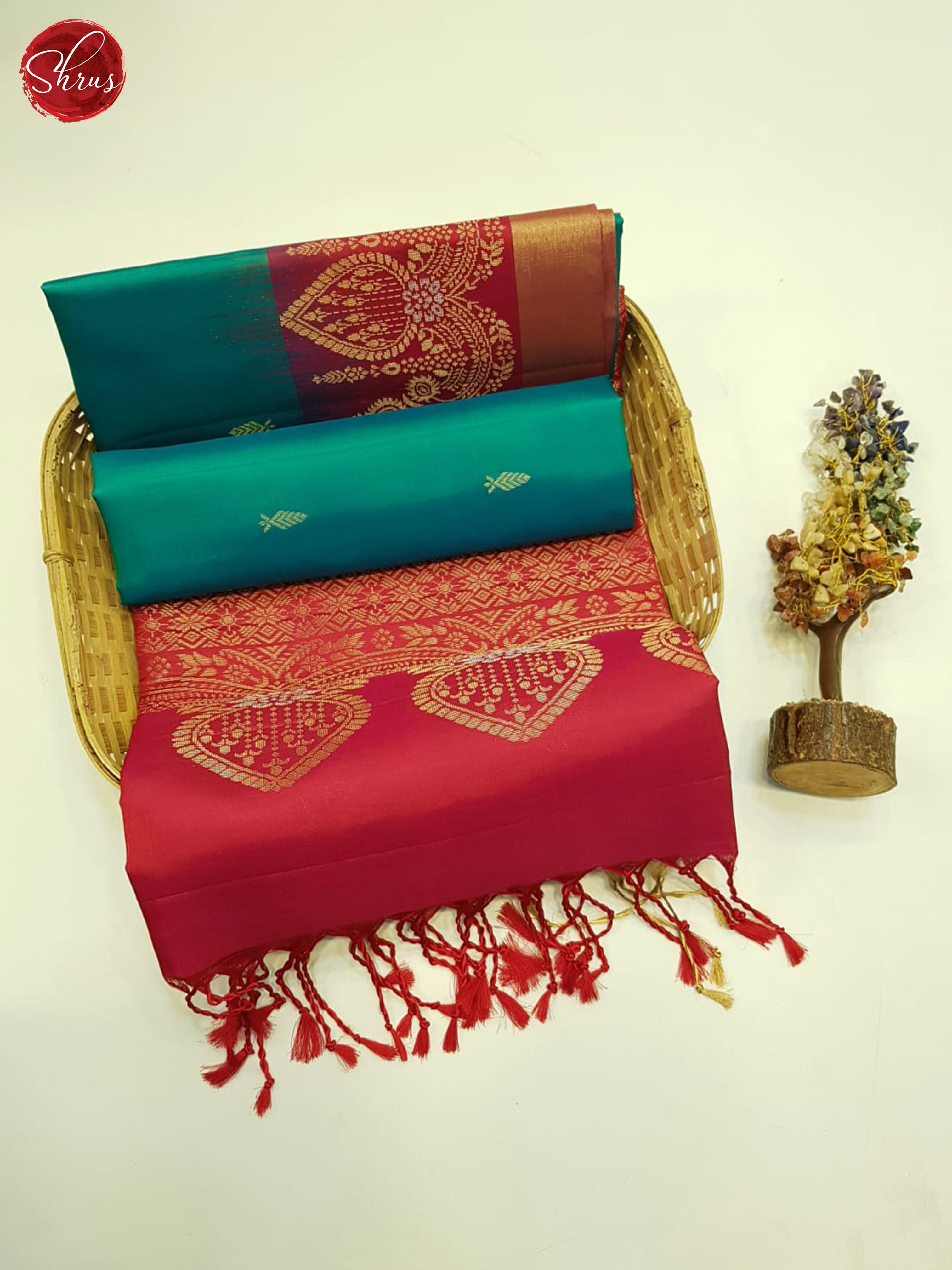 Green & Reddish Pink - Soft Silk Saree - Shop on ShrusEternity.com