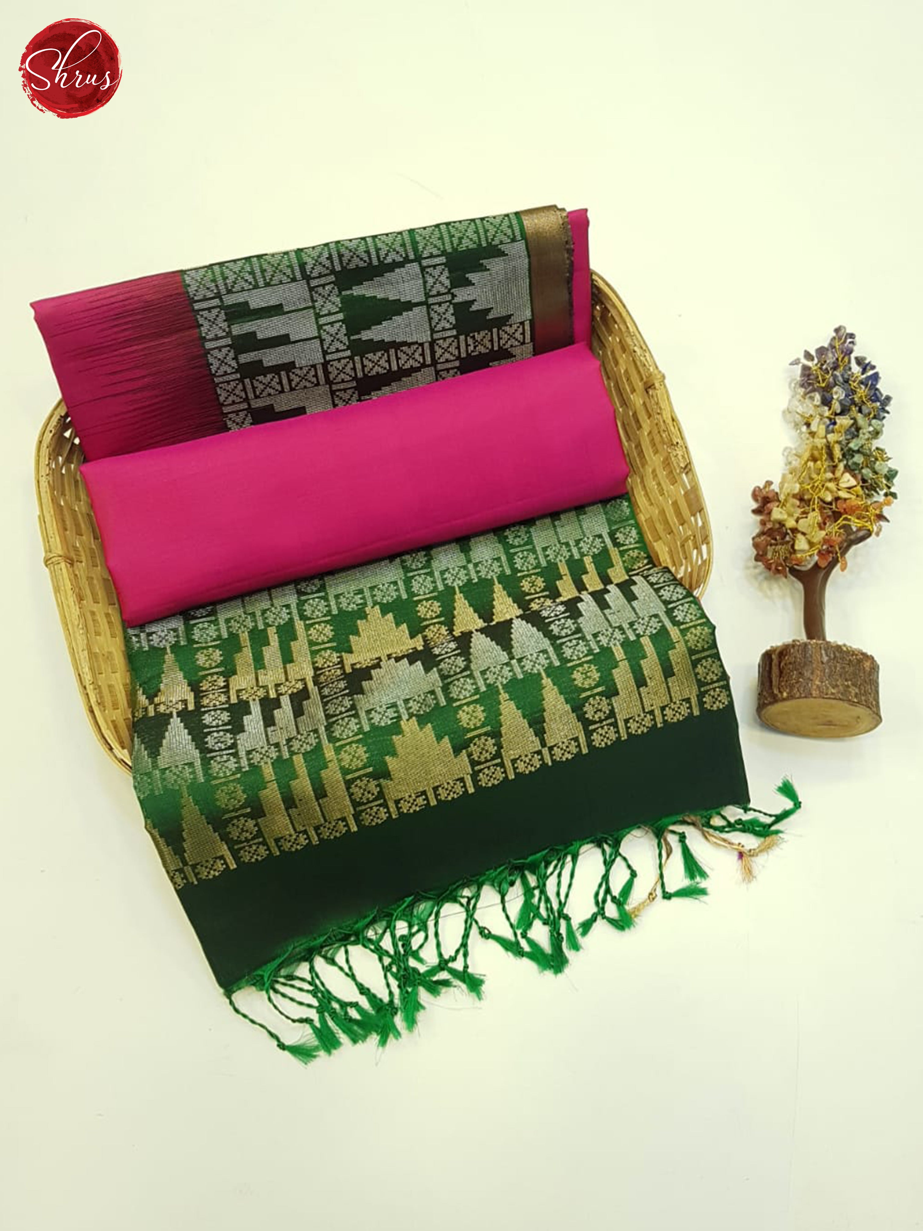 Pink & Green - Soft Silk Saree - Shop on ShrusEternity.com