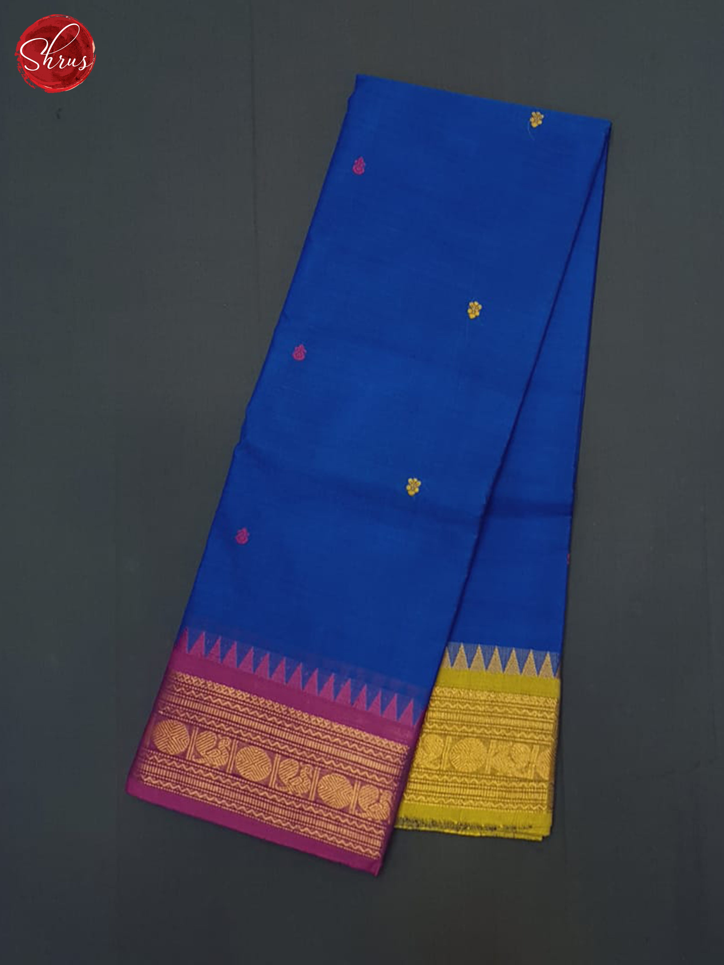 Blue And Mustard- Chettinad Cotton saree - Shop on ShrusEternity.com