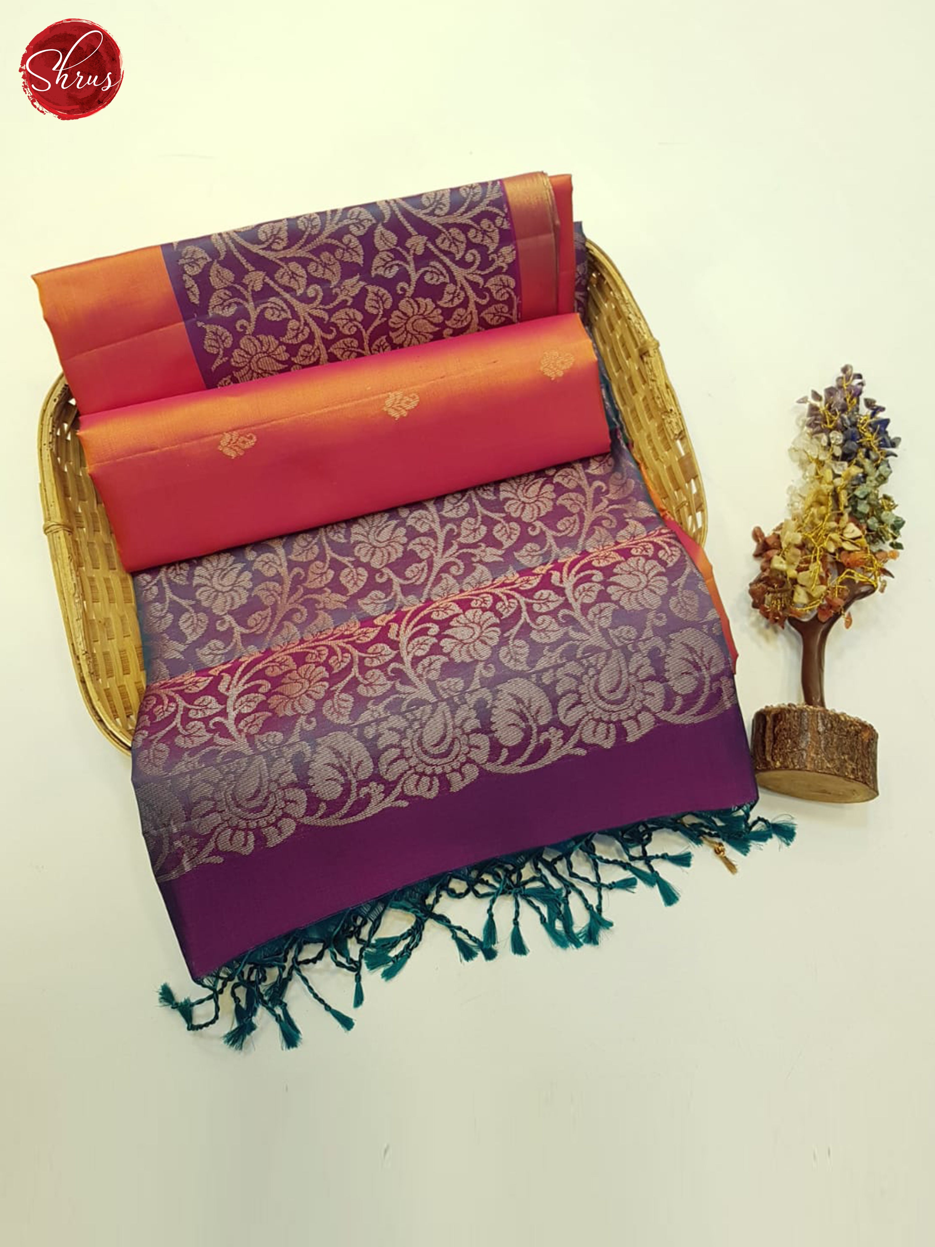 Double shaded Orangish Pink And Blue- Soft Silk Saree - Shop on ShrusEternity.com