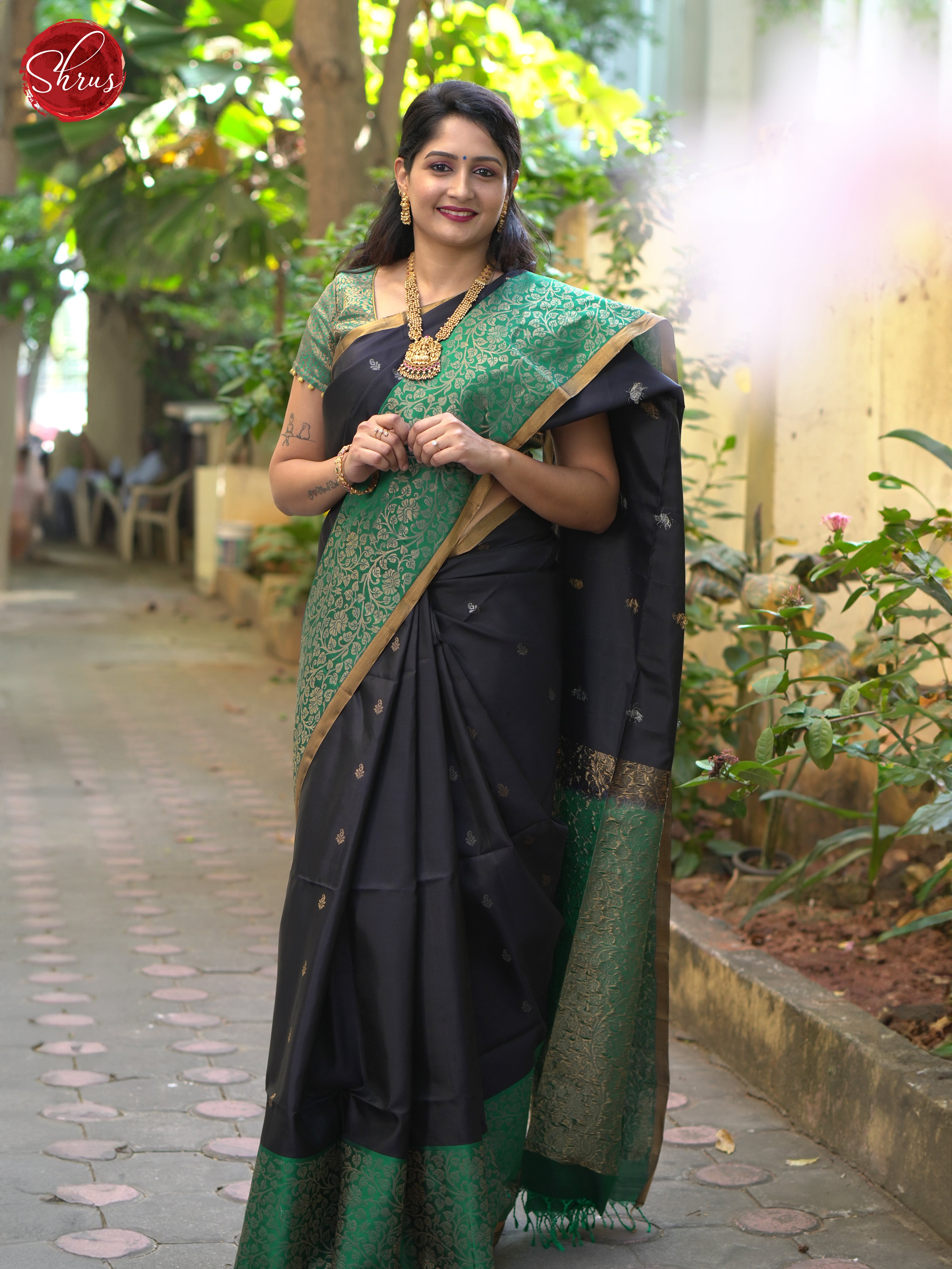 Black & Peacock Neck - Soft Silk Saree - Shop on ShrusEternity.com