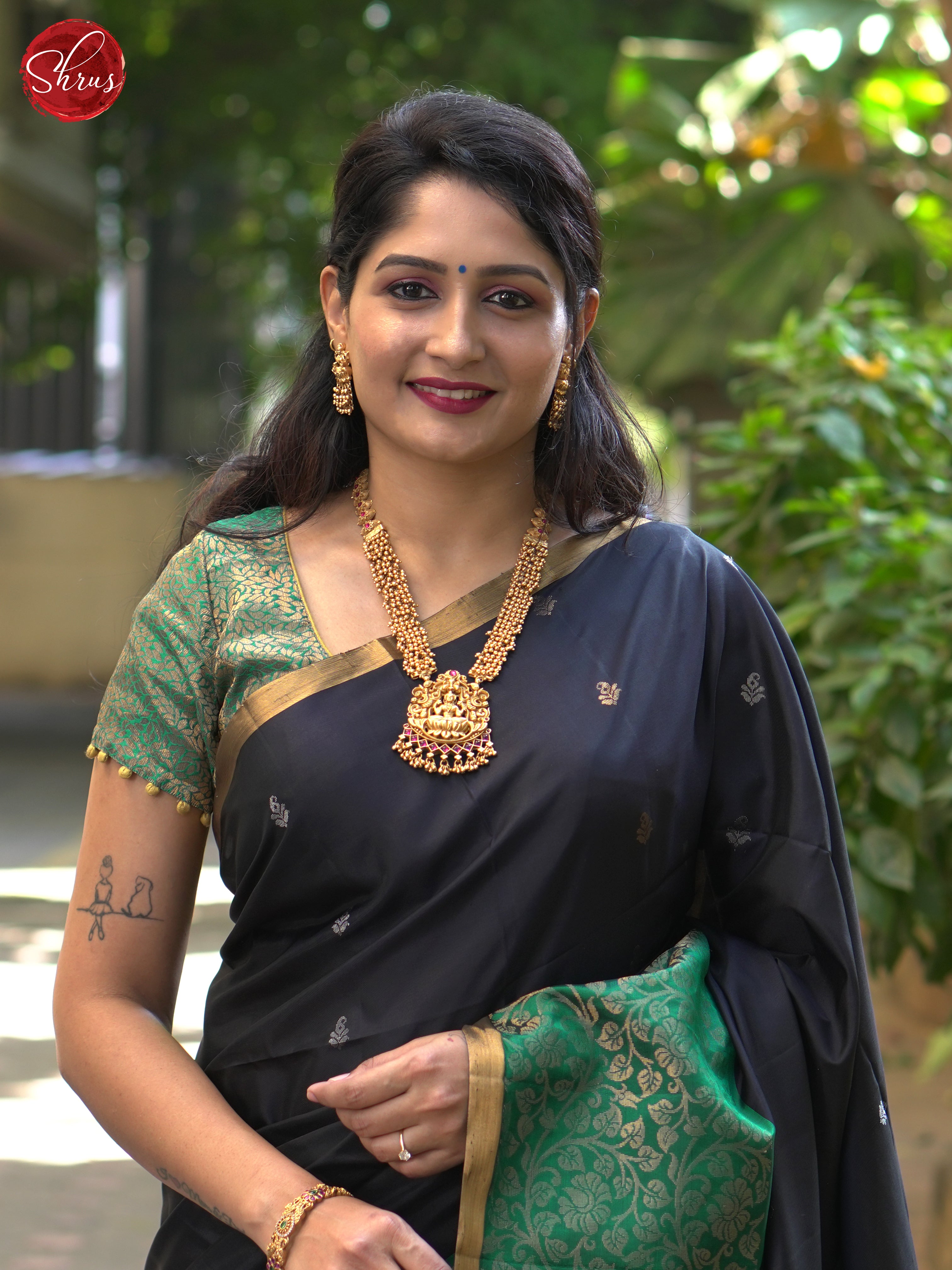 Black & Peacock Neck - Soft Silk Saree - Shop on ShrusEternity.com