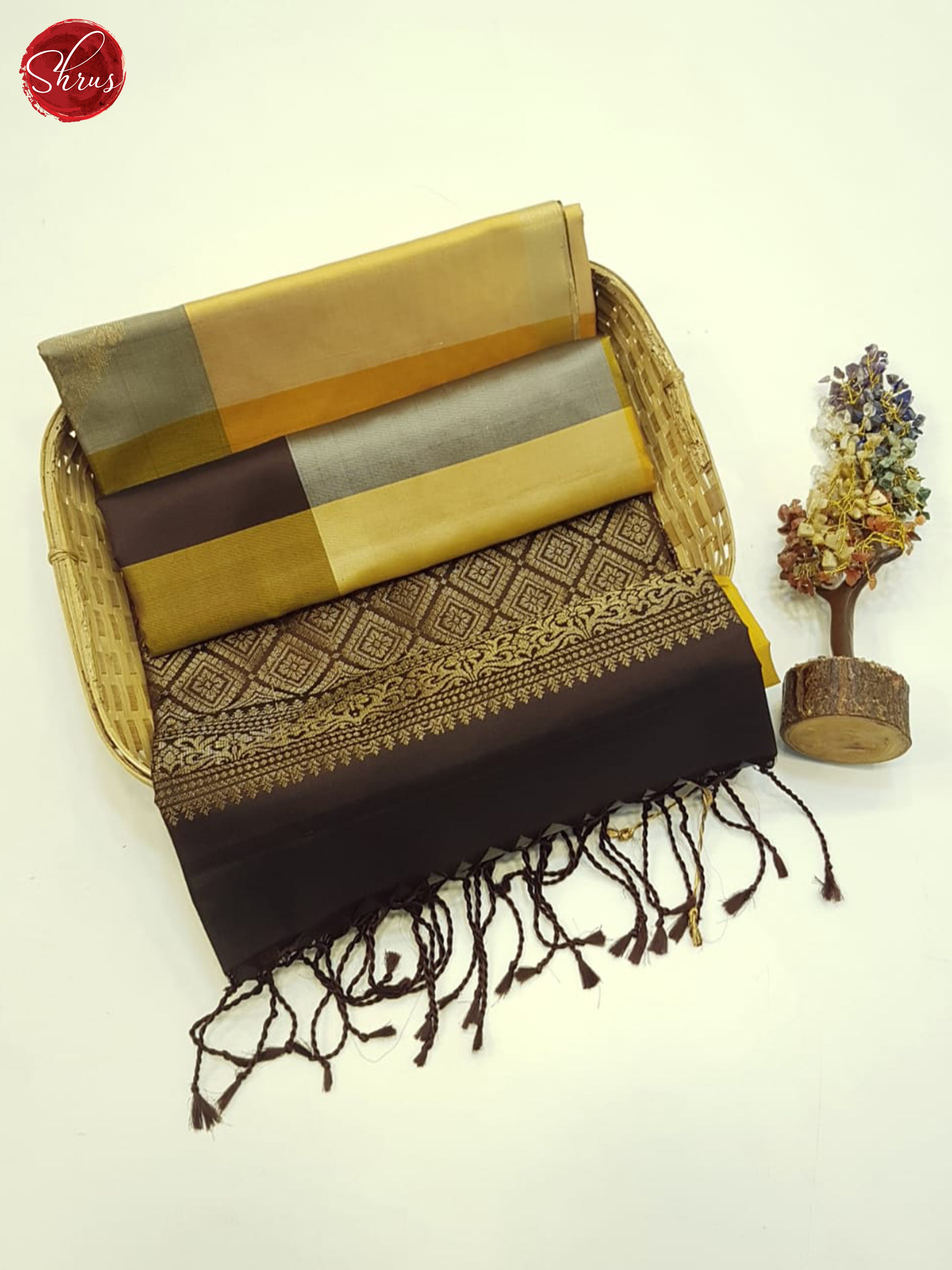 Mustard & Brown - Soft Silk Saree - Shop on ShrusEternity.com
