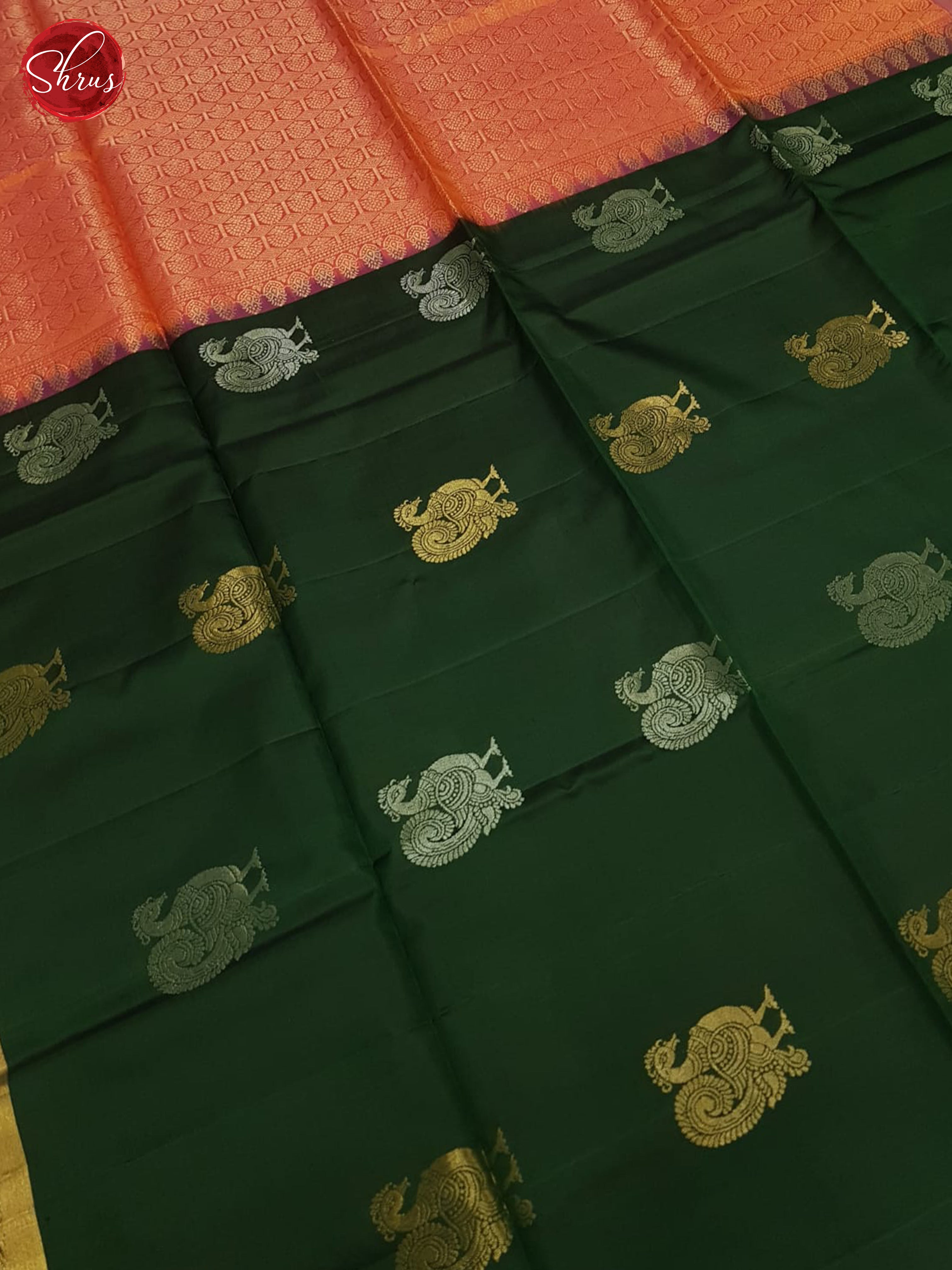 Green And Orangish Pink- Soft Silk Saree - Shop on ShrusEternity.com