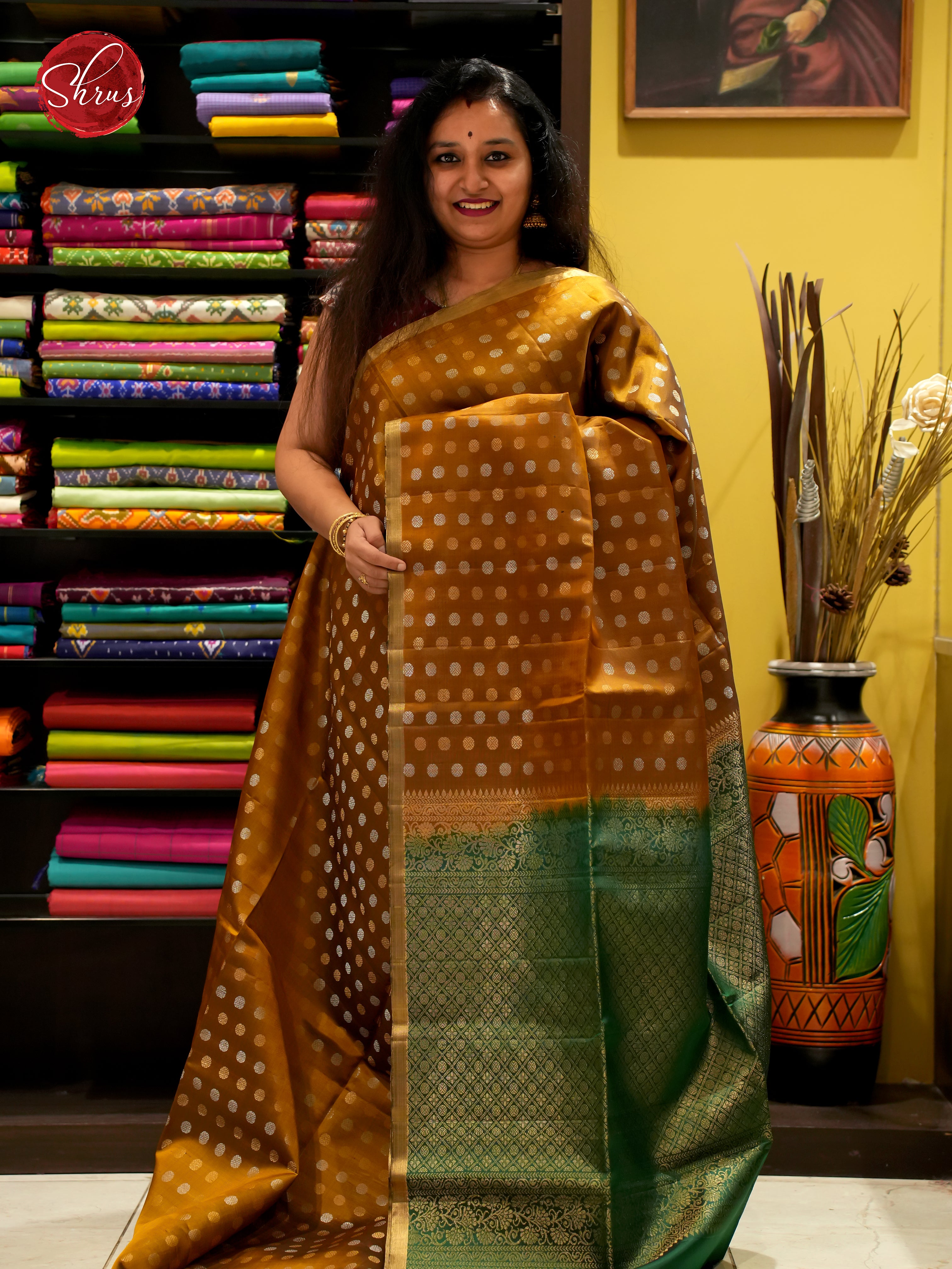 Golden Honey And Green - Soft Silk Saree - Shop on ShrusEternity.com