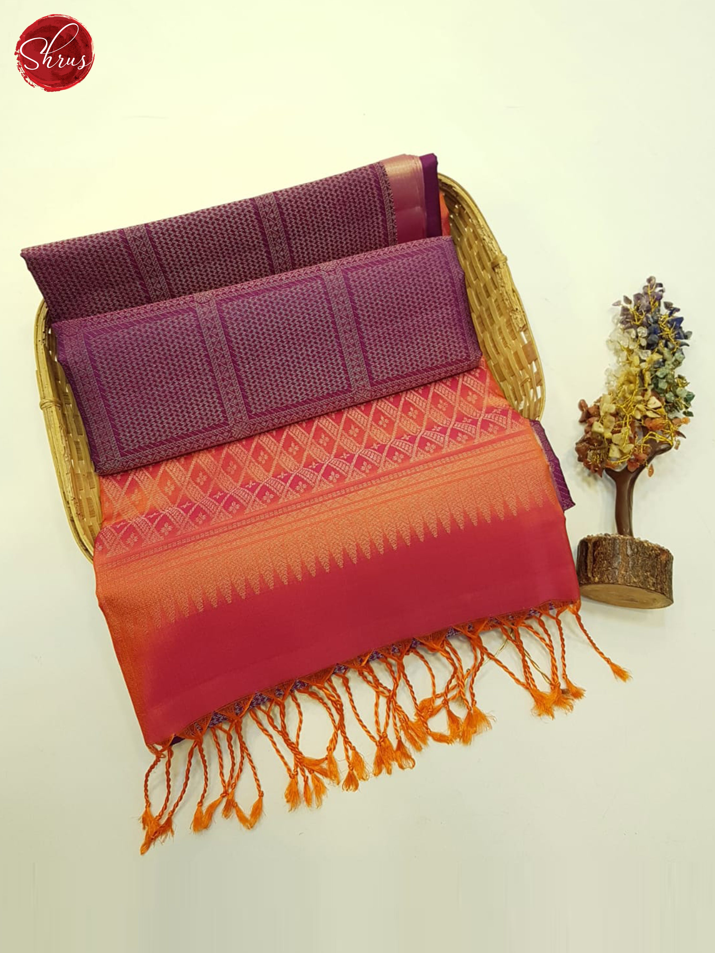 Wine And Orangish Pink- Soft Silk Saree - Shop on ShrusEternity.com
