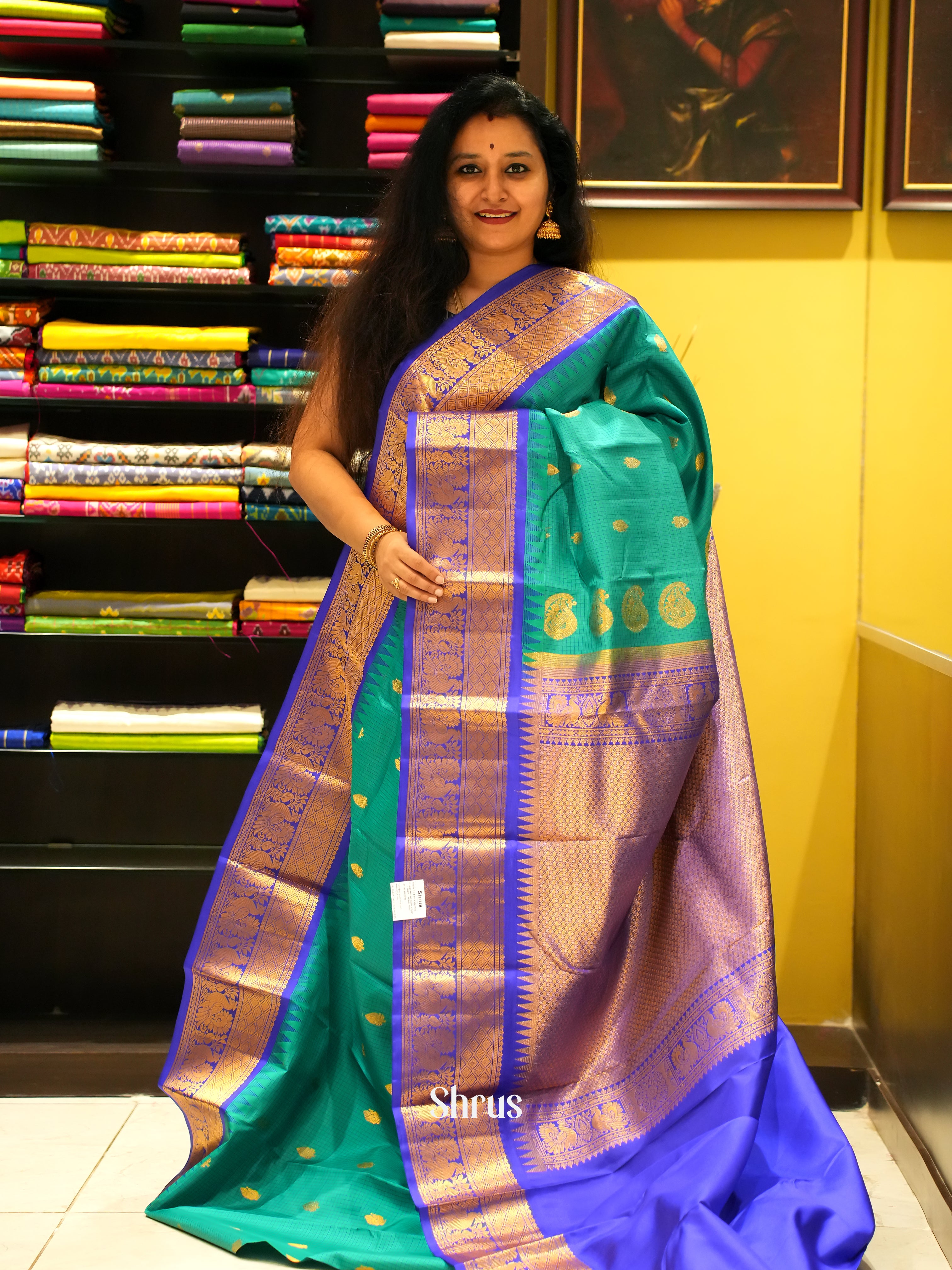 Green And Blue - Gadwal silk Saree - Shop on ShrusEternity.com