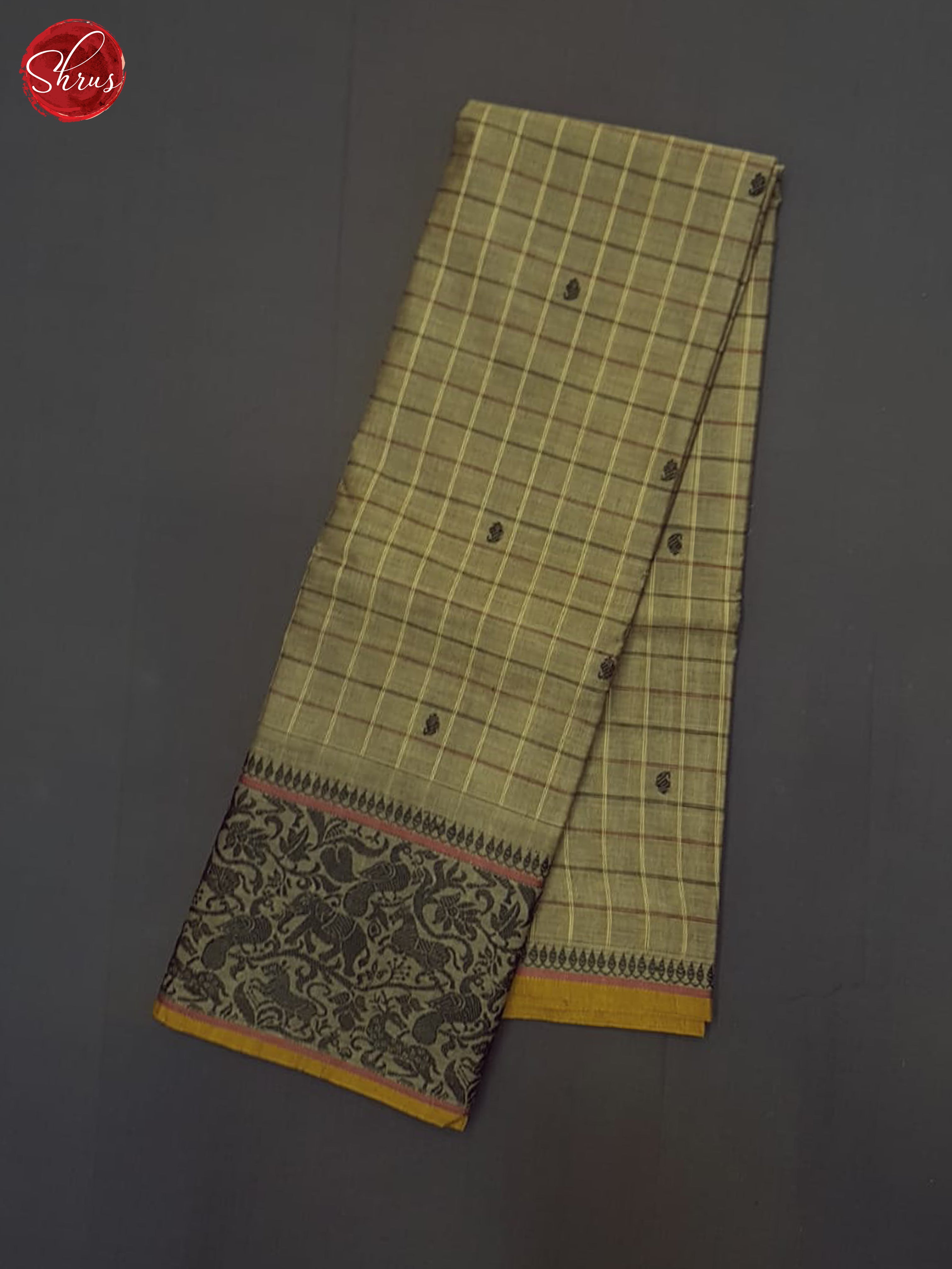 Greenish Grey & Brown- Chettinad Cotton Saree - Shop on ShrusEternity.com