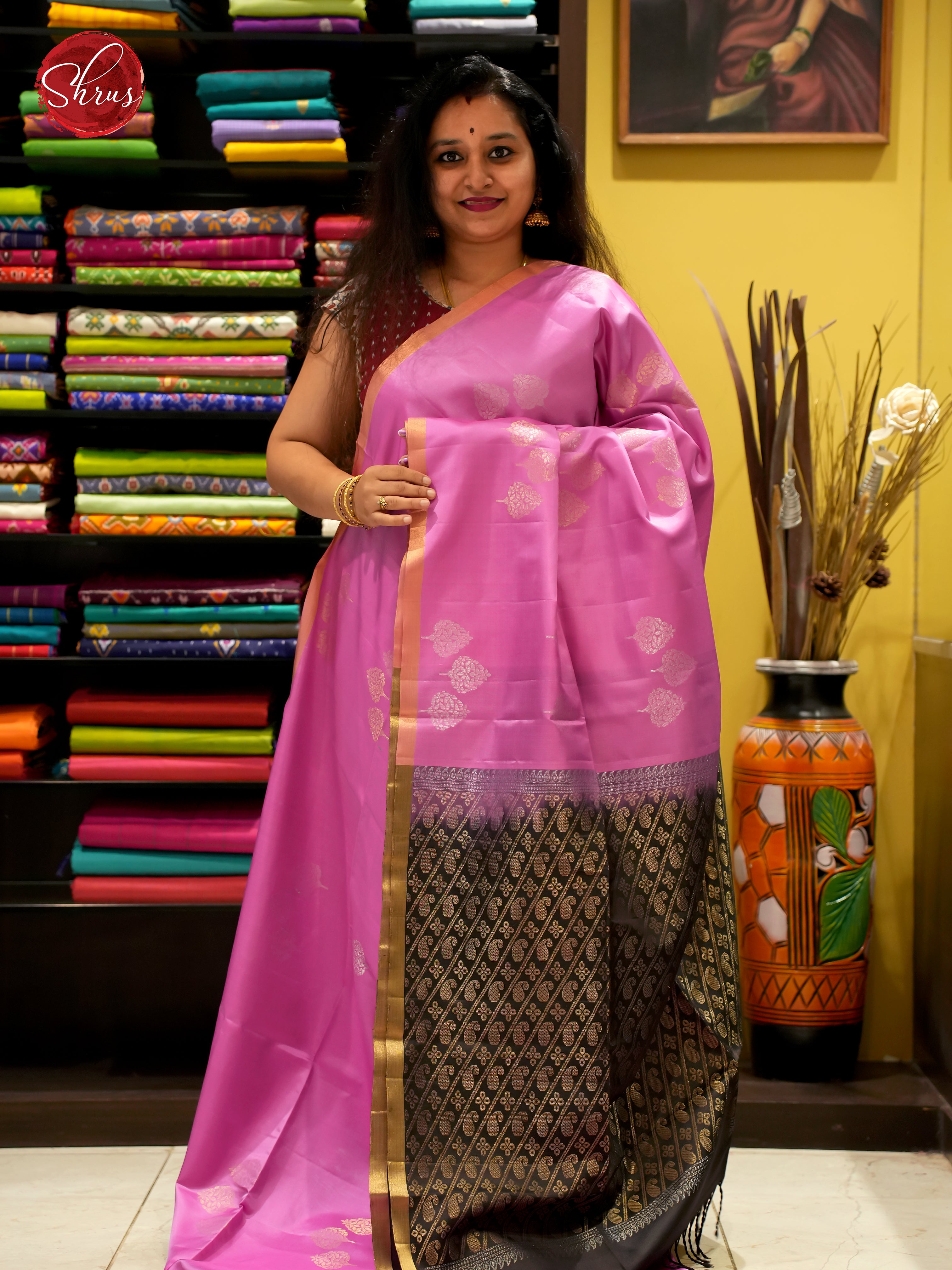 Pink And Black- Soft Silk Saree - Shop on ShrusEternity.com