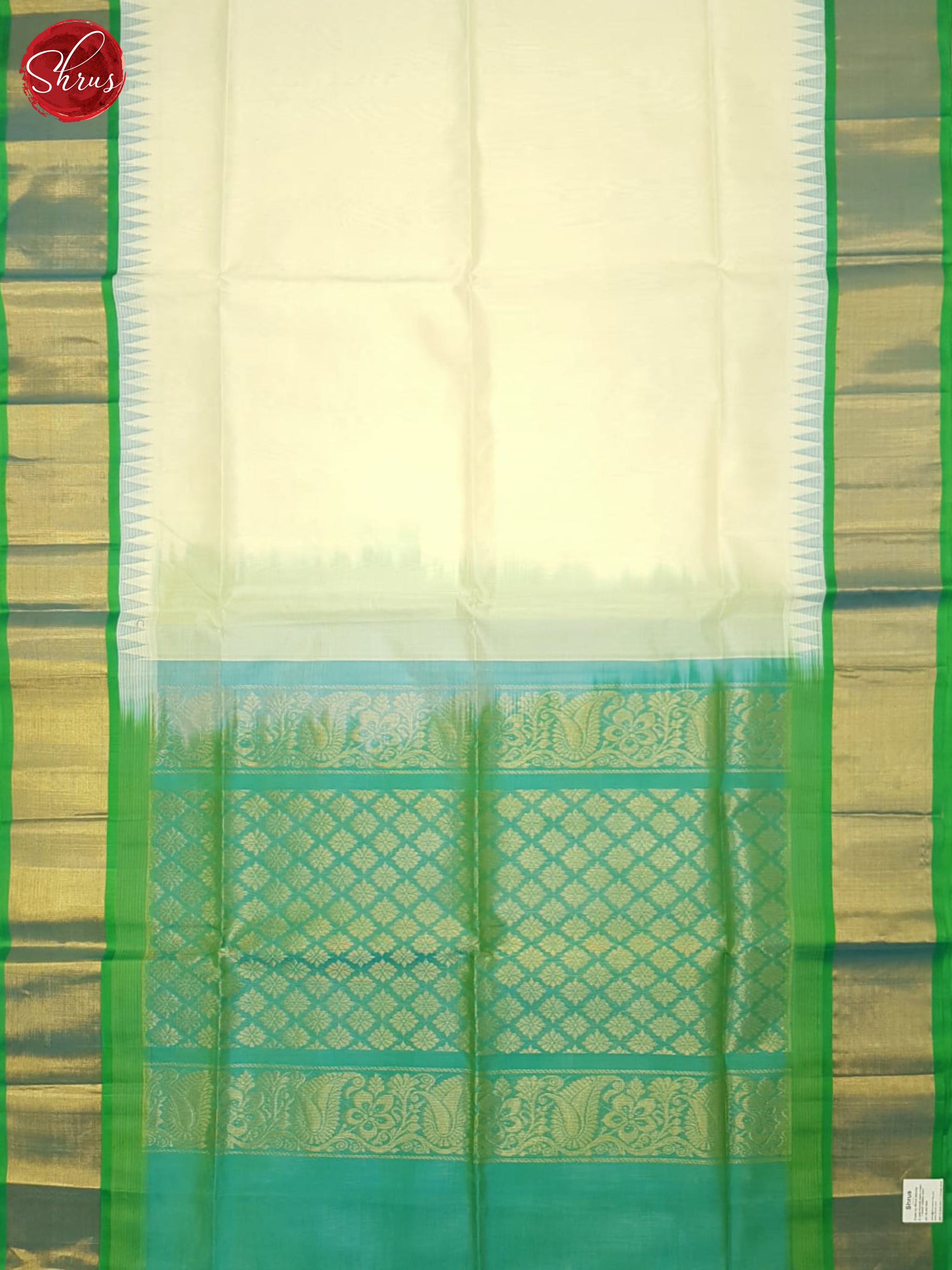 Cream And Green- Silk Cotton Saree - Shop on ShrusEternity.com