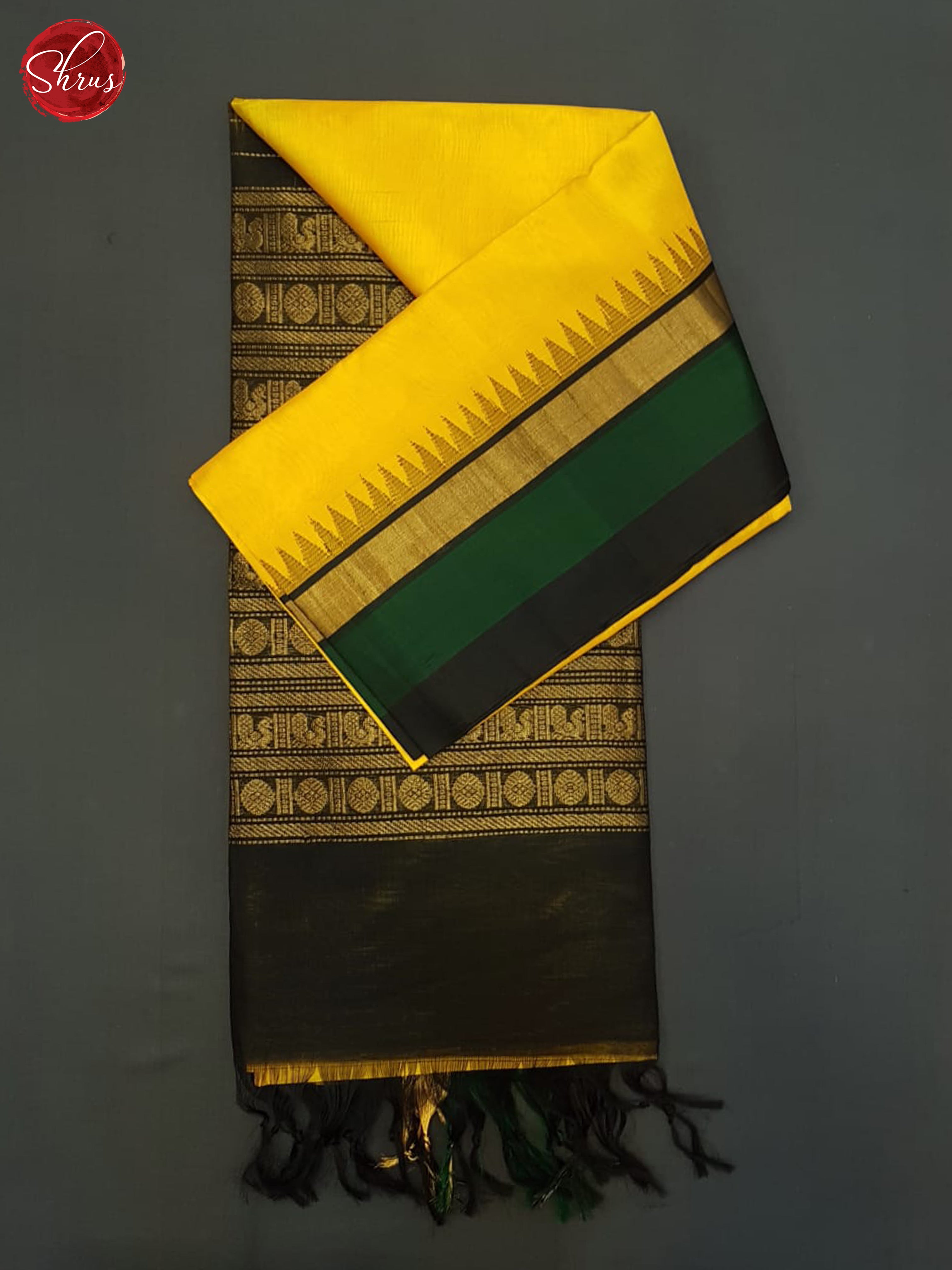 Yellow And Black- Silk Cotton Saree - Shop on ShrusEternity.com