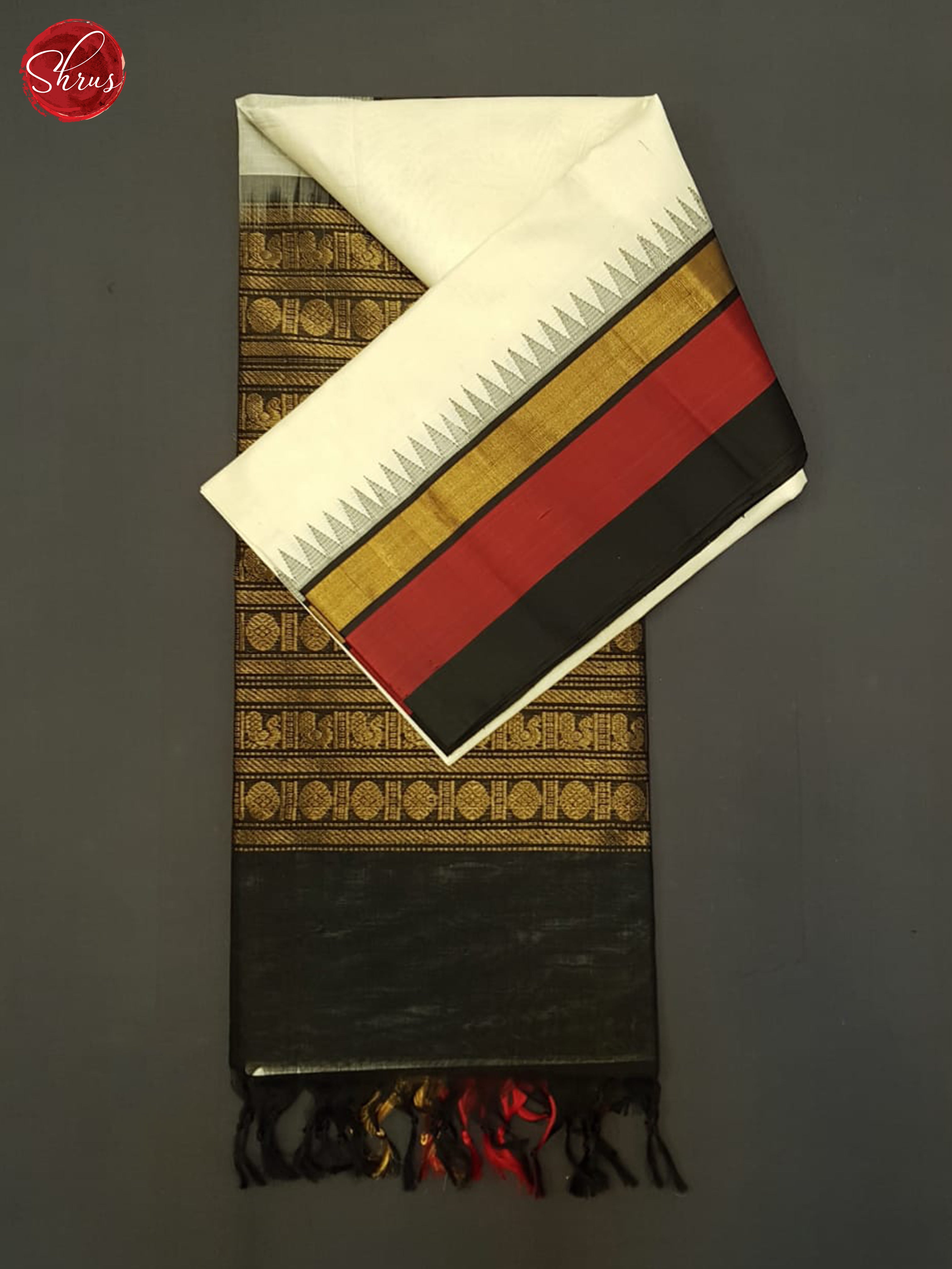 Cream And Black- Silk Cotton Saree - Shop on ShrusEternity.com