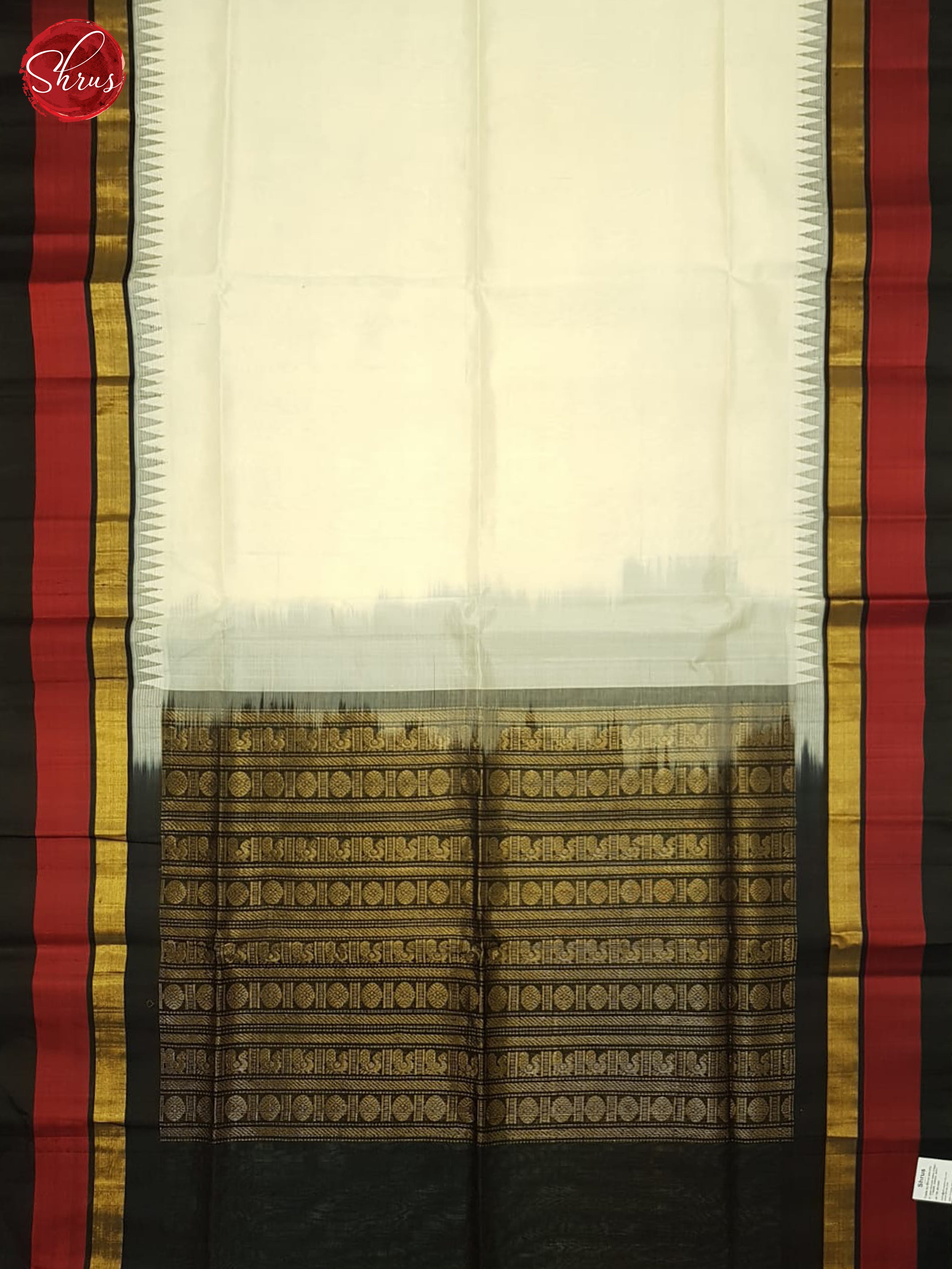 Cream And Black- Silk Cotton Saree - Shop on ShrusEternity.com